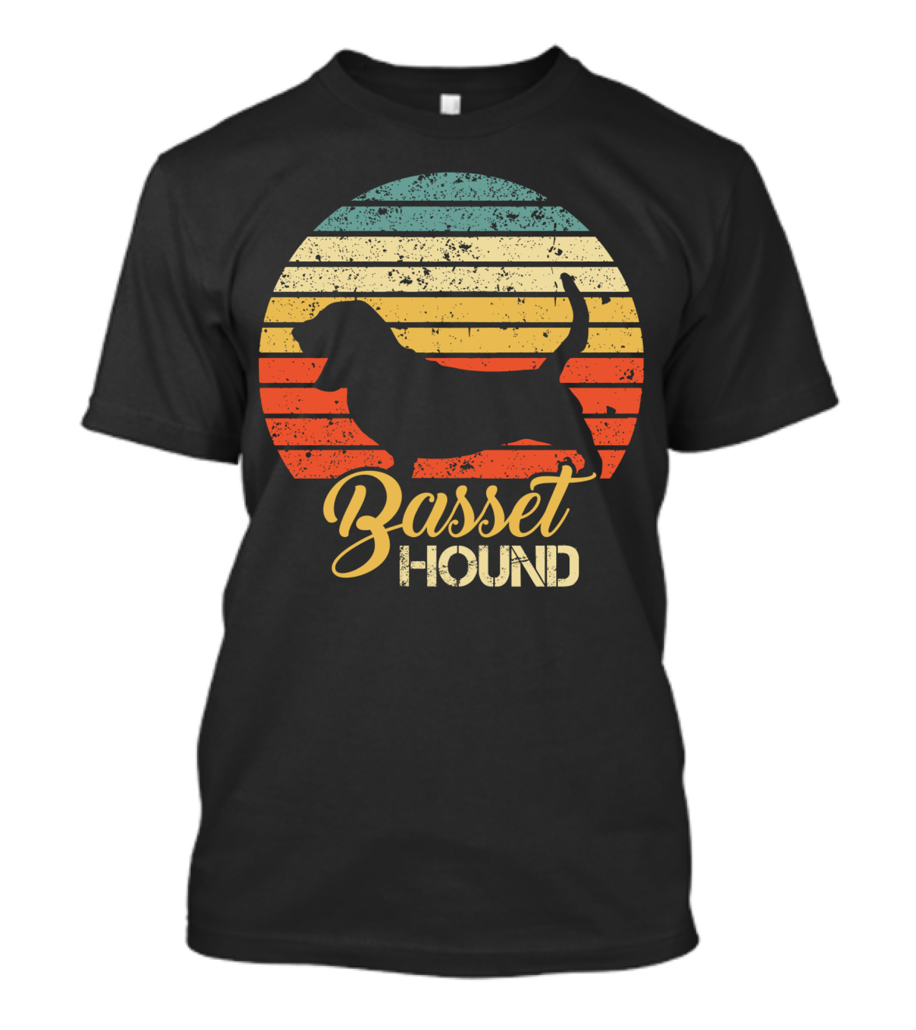 Retro Basset Hound Silhouette In Vintage Sunset T-Shirt