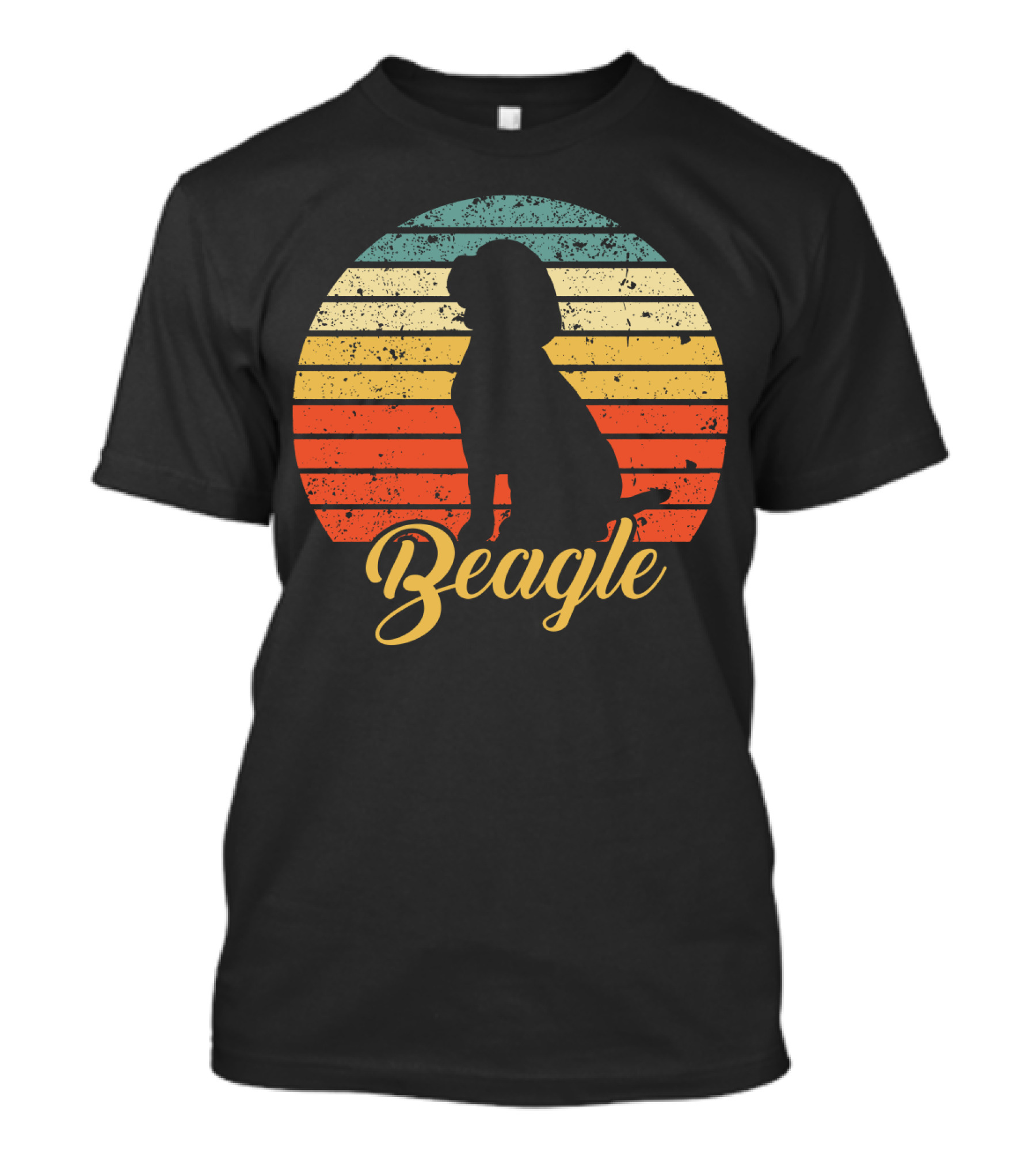 Vintage Beagle Silhouette With Retro Sunset Stripes T-Shirt
