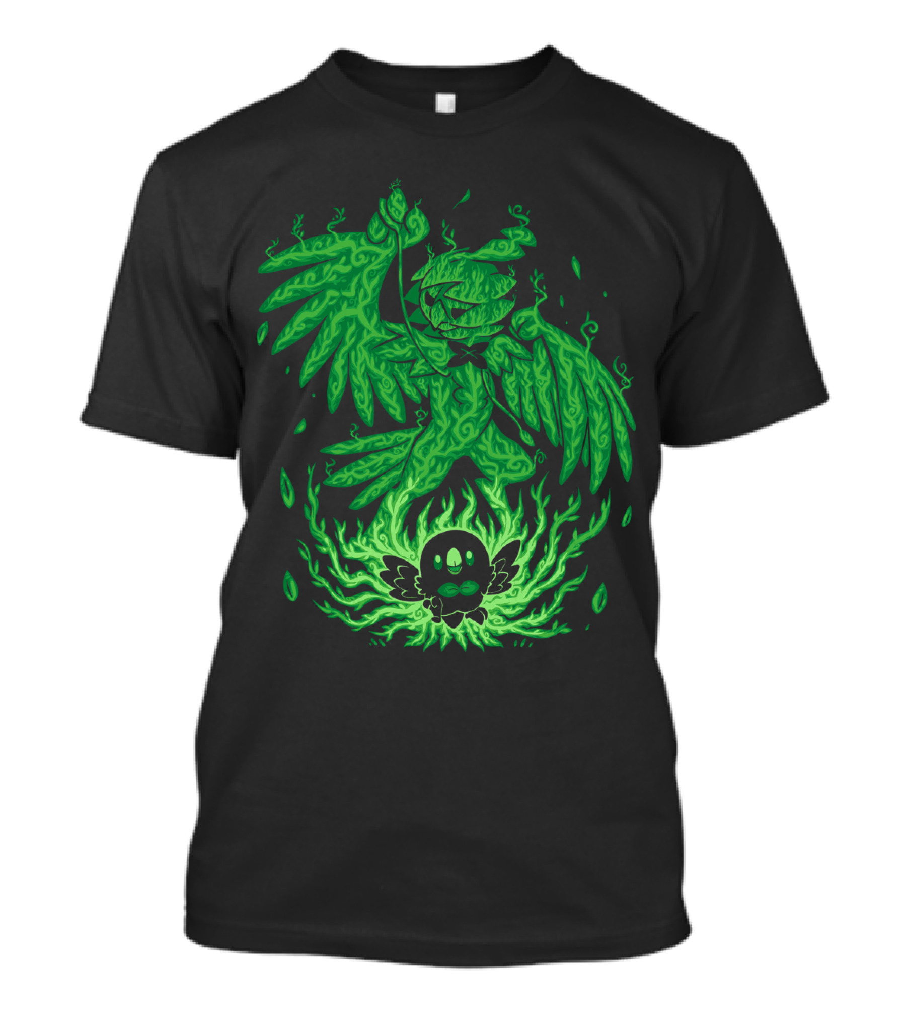 EVOLUTION POKEMON DECIDUEYE ROWLET GHOSTLY GREEN FLAMES T-Shirt