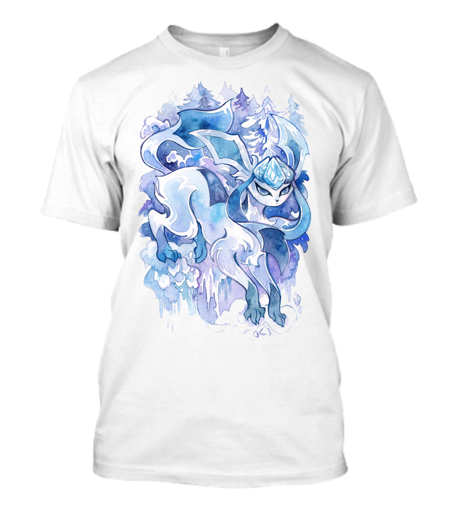 WATERCOLOR POKEMON GLACEON SNOWY FOREST BACKGROUND T-Shirt