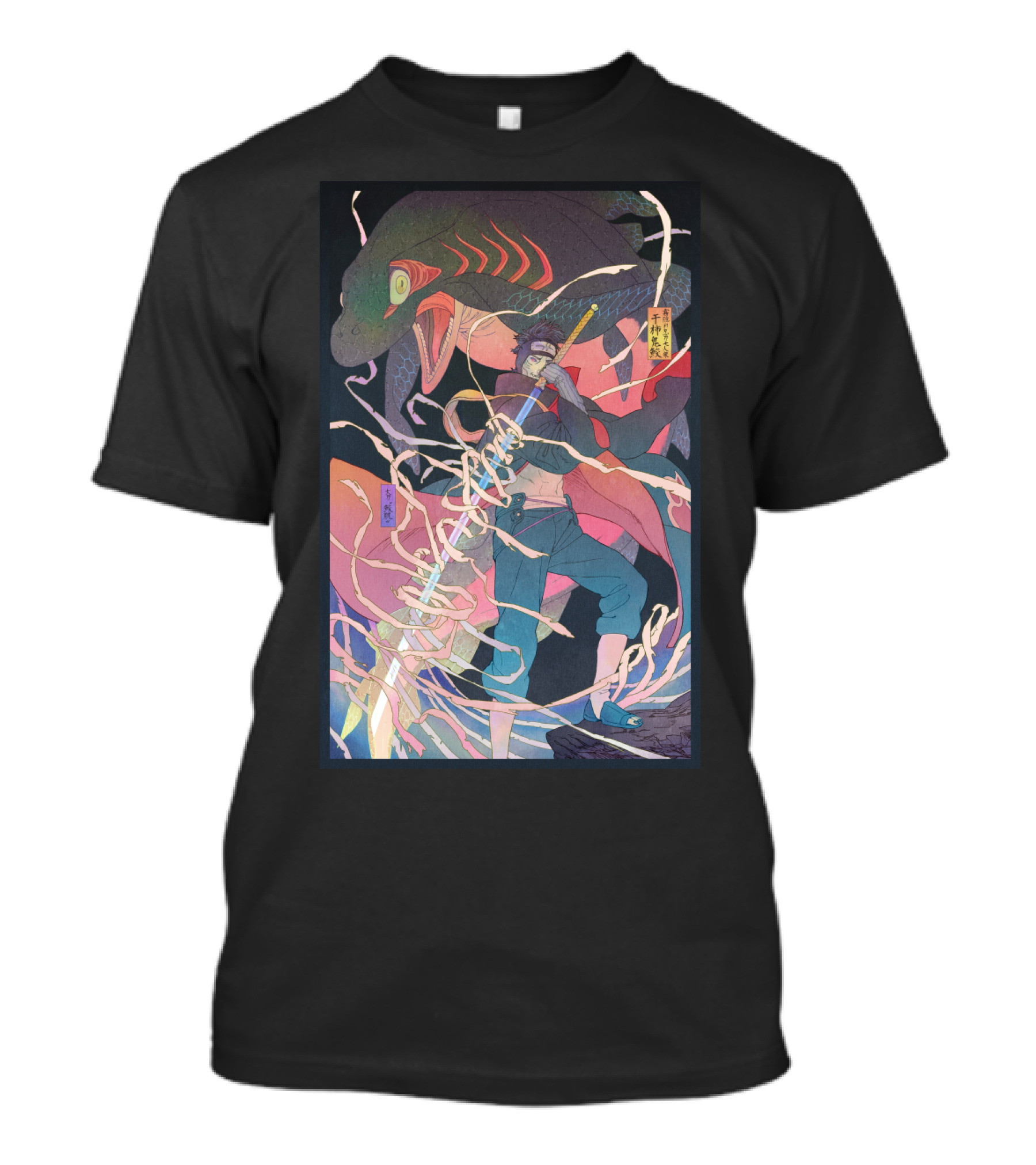 Kisame Sword Wielding Character With Giant Shark And Energy Swirls T-Shirt