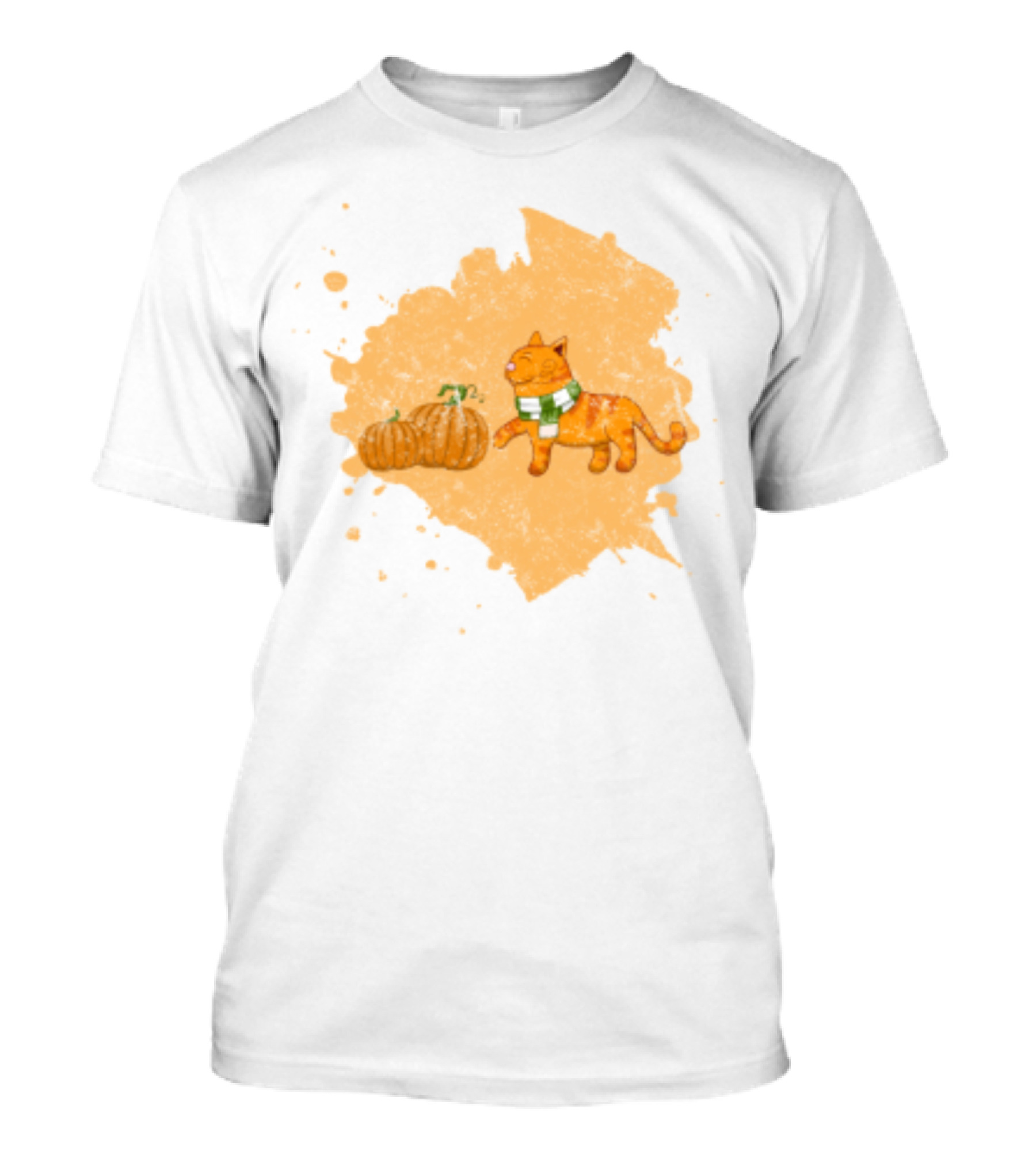 Kitty With Scarf And Pumpkins On Splash Background T-Shirt