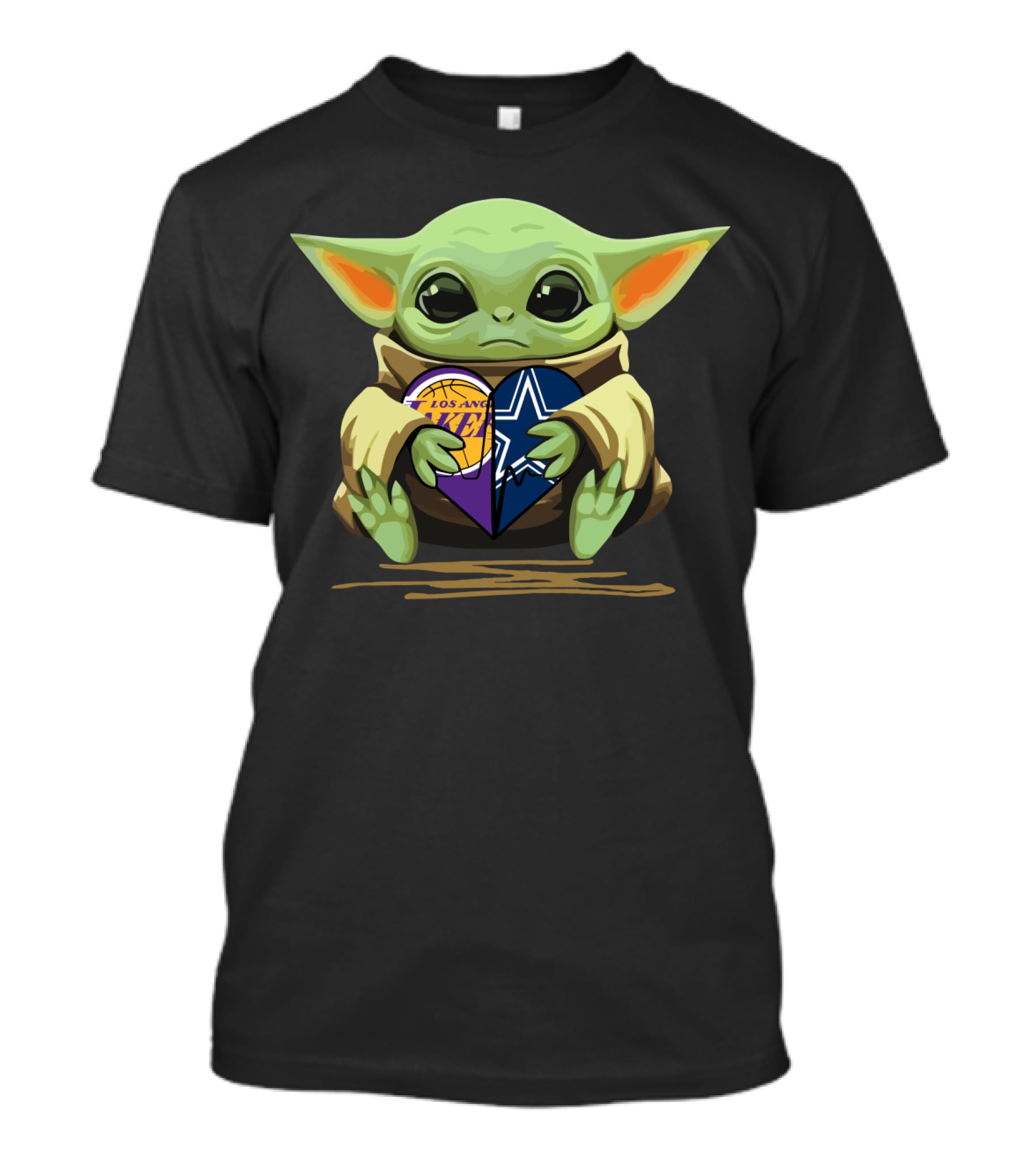 Baby Yoda Heart Los Angeles Lakers And Dallas Cowboys T-Shirt