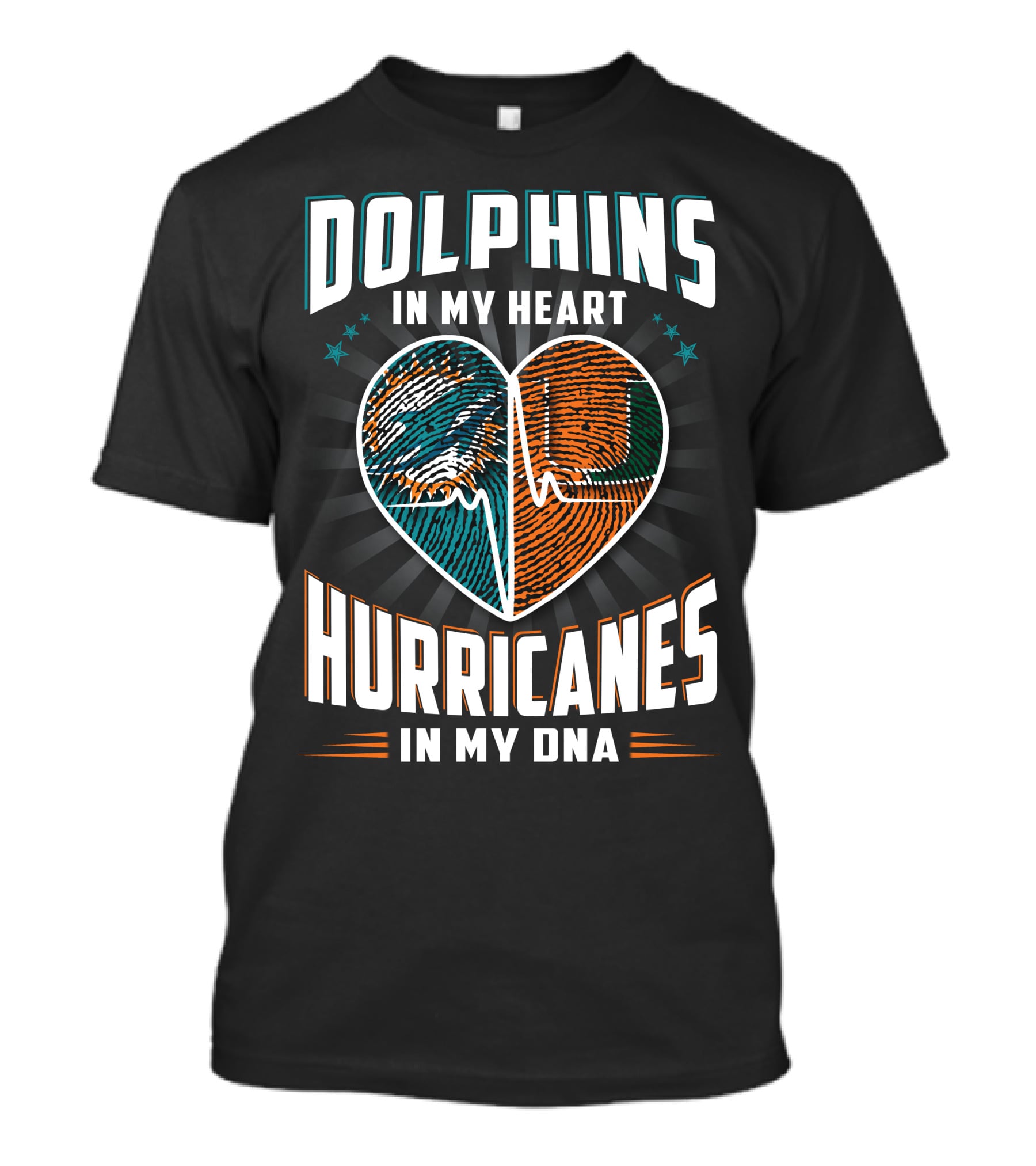 Dolphins In My Heart Hurricanes In My Dna Fingerprint Heart Ekg Stars T-Shirt