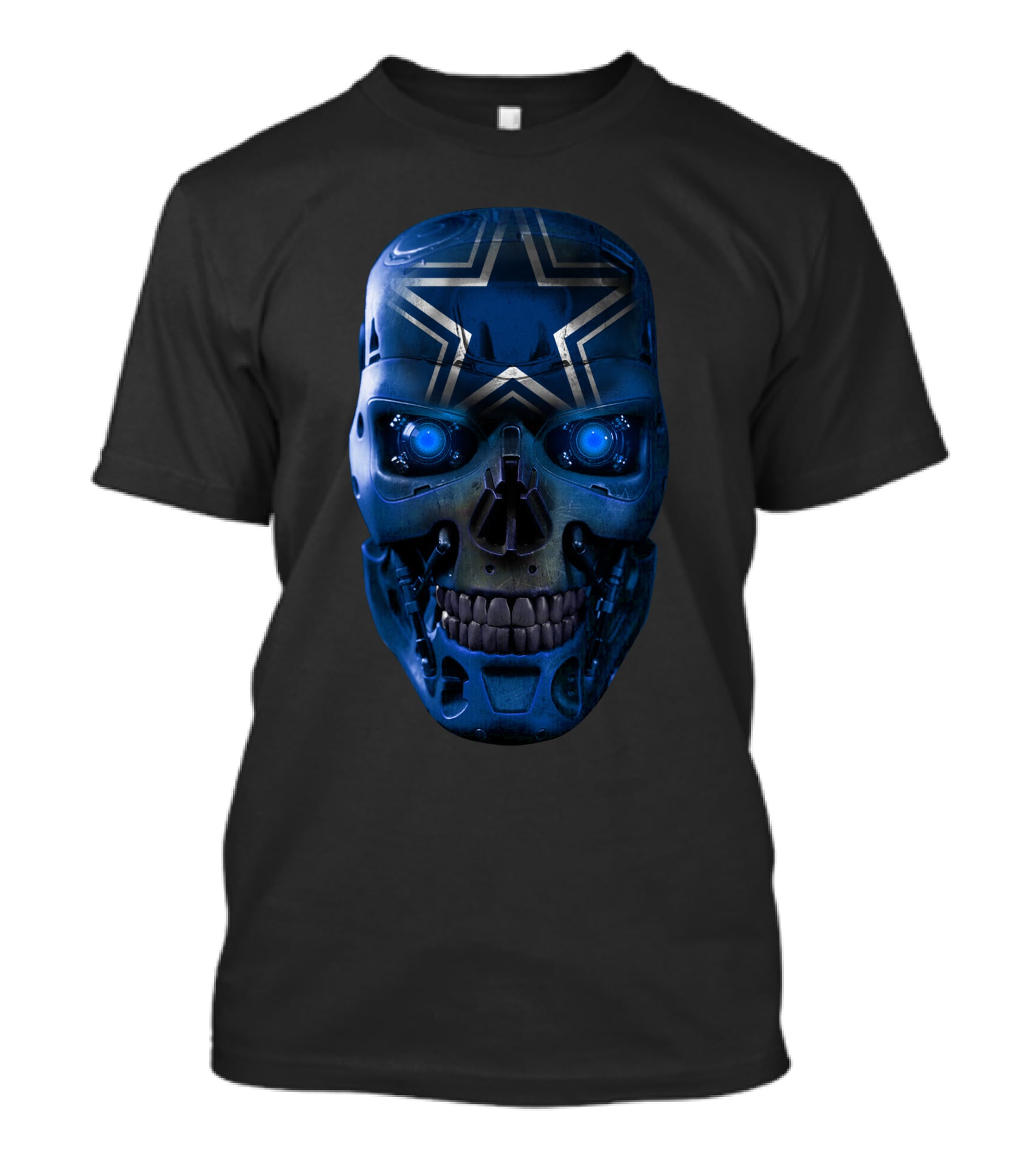 Skull - Cowboys Star Robotic Blue Face T-Shirt