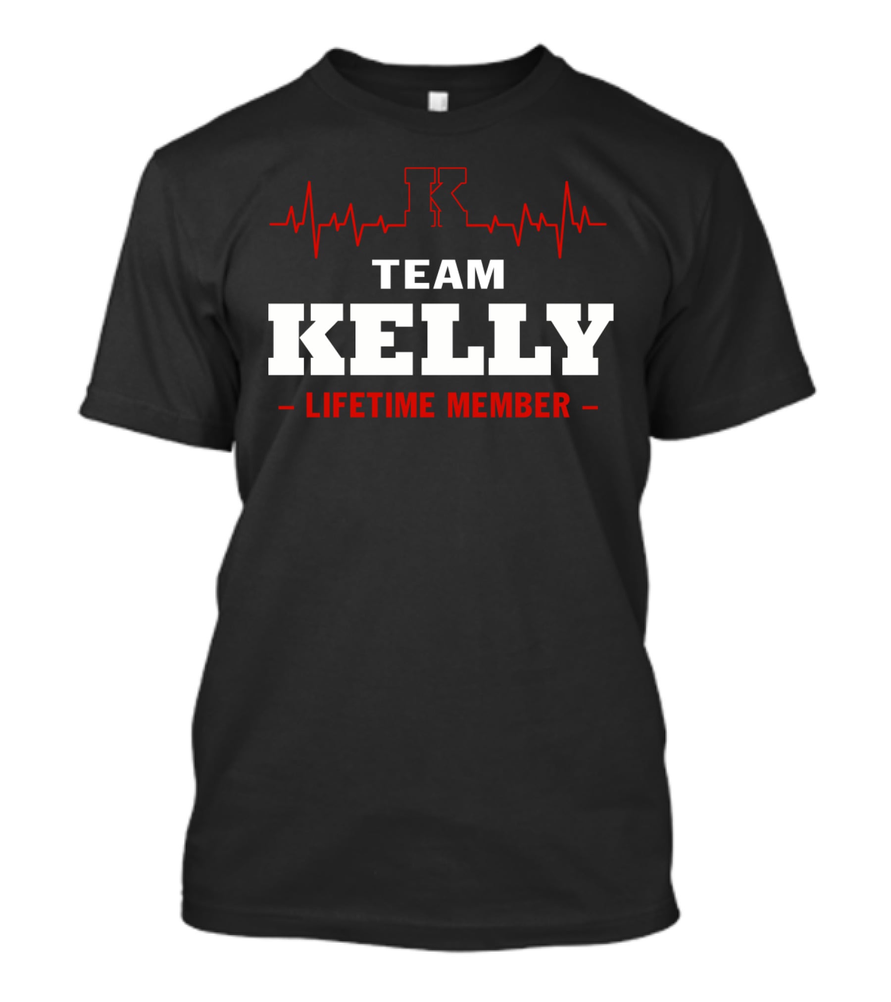 Team Kelly Lifetime Member With Heartbeat Graphic And Bold Letter K T-Shirt