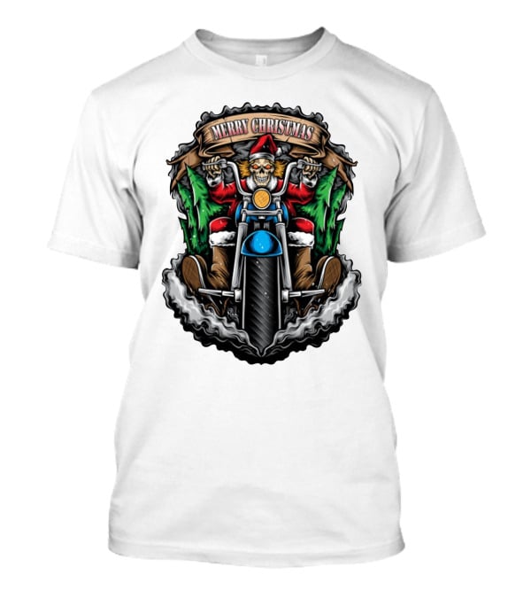Skeleton Santa Biker Merry Christmas T-Shirt