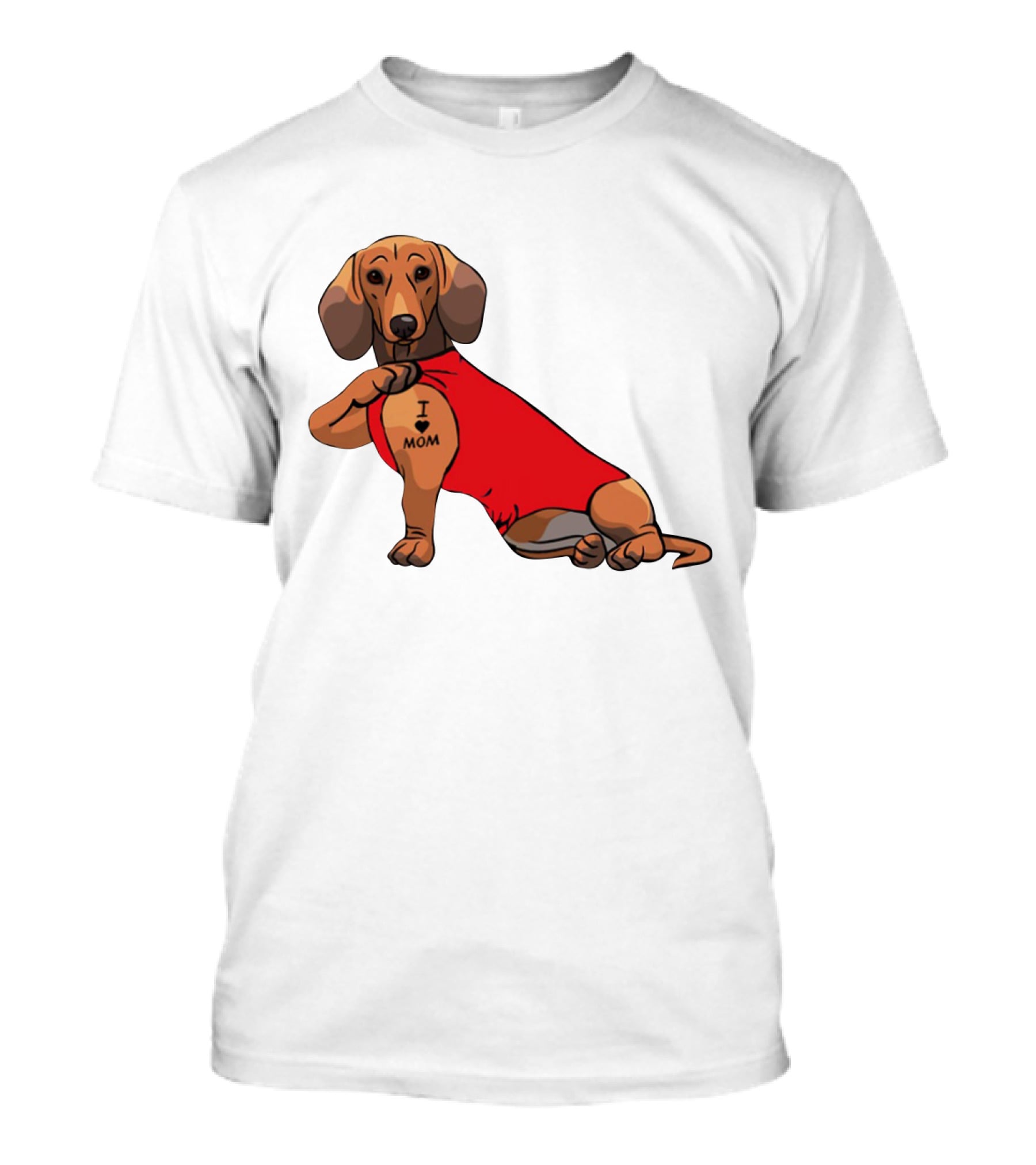 I Love Mom Dachshund Tattoo Puppy In Red T-Shirt