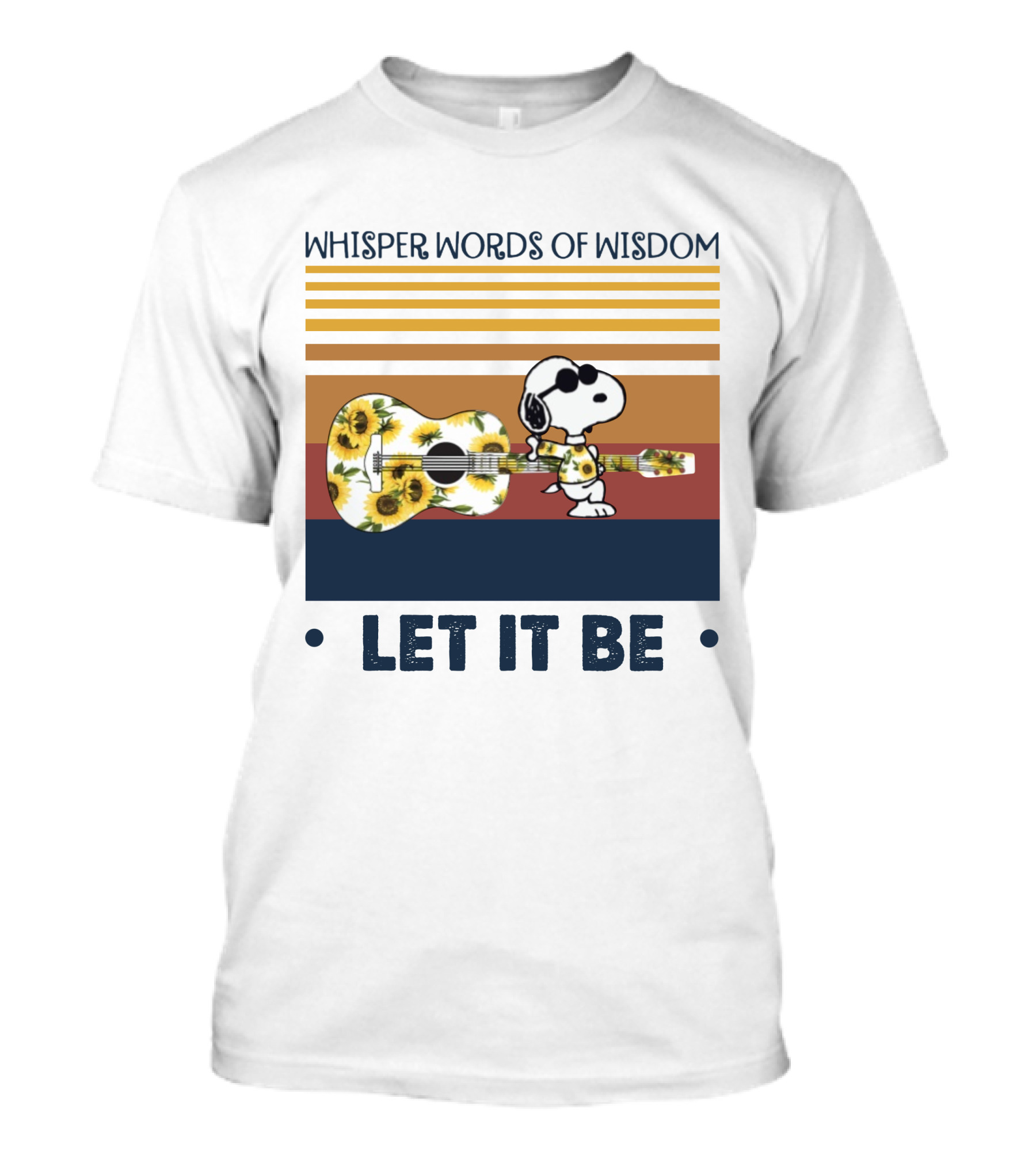 Snoopy Whisper Words Of Wisdom Let It Be Guitar Sunflowers T-Shirt
