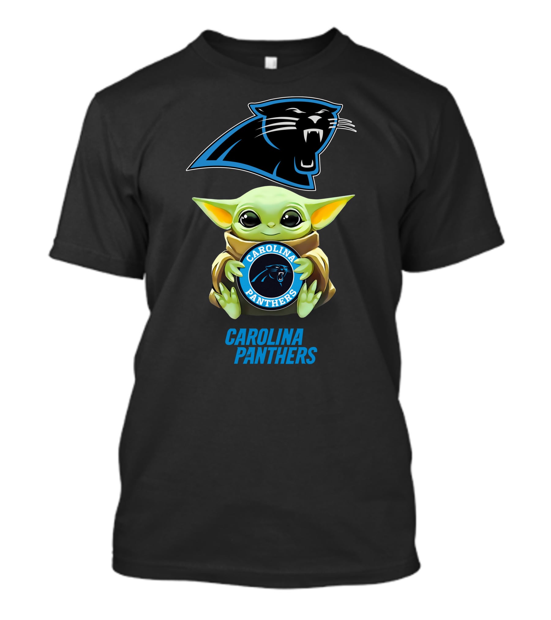 Baby Yoda Holding Carolina Panthers Emblem T-Shirt