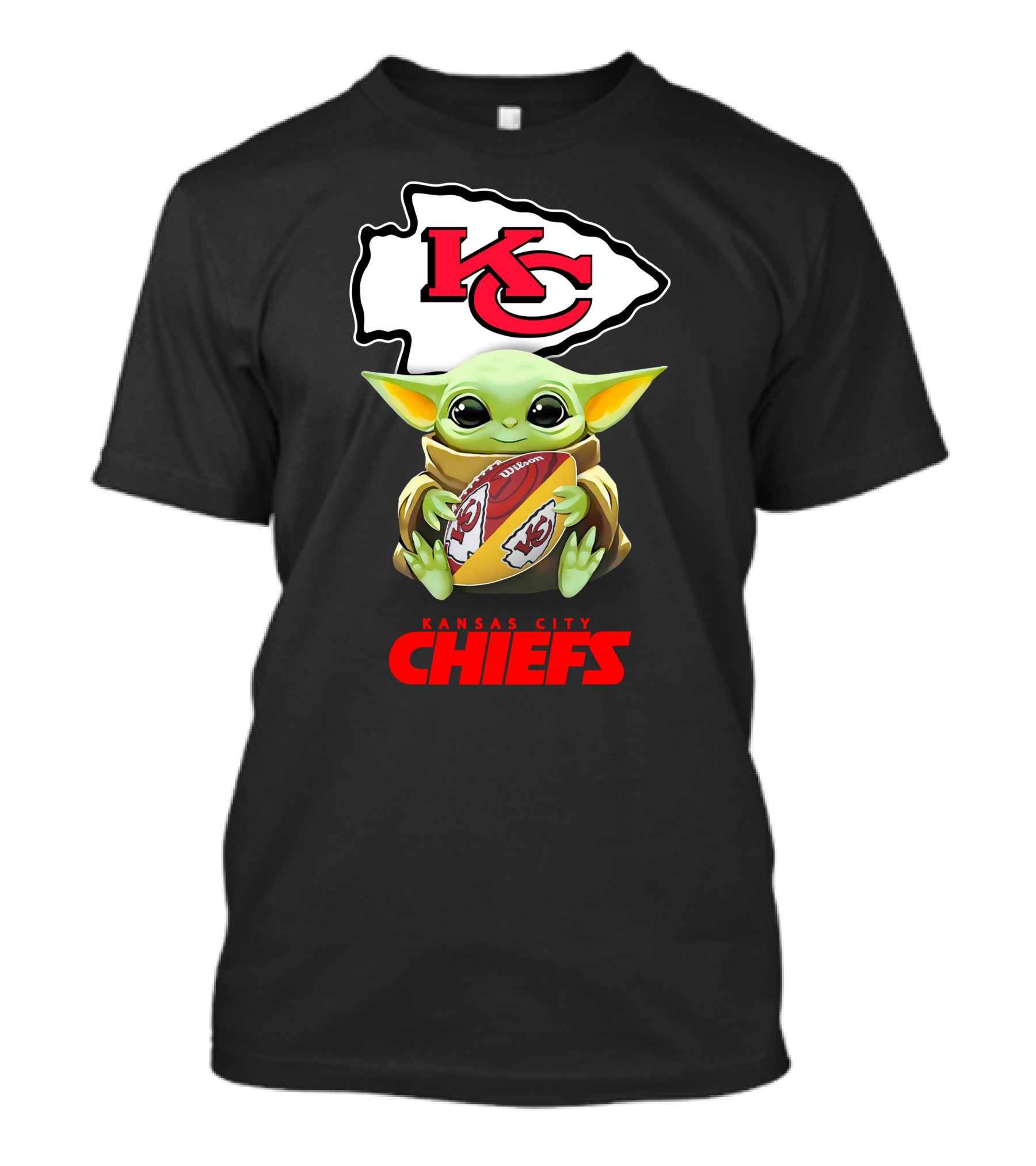 Baby Yoda Holding Kansas City Chiefs Football T-Shirt