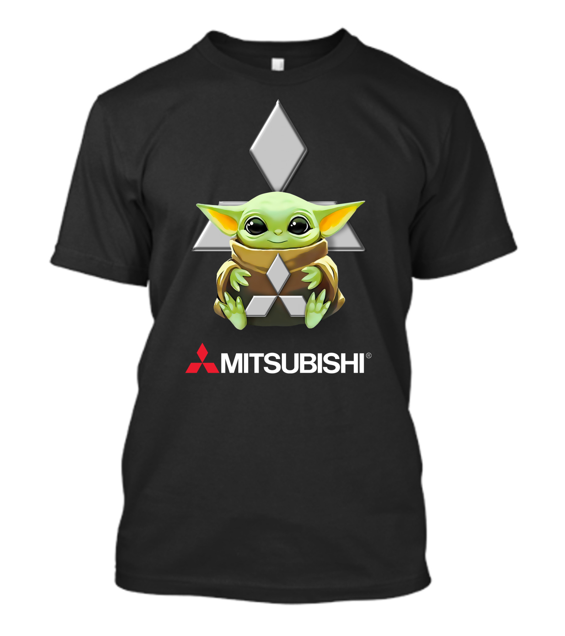 Baby Yoda Hugging Mitsubishi Logo Character T-Shirt