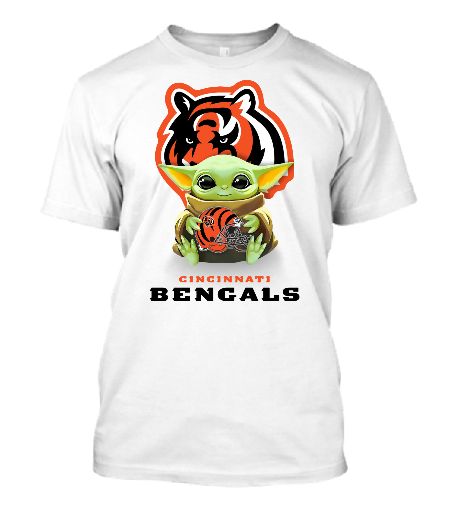 Baby Yoda Cincinnati Bengals Helmet Hug With Tiger T-Shirt