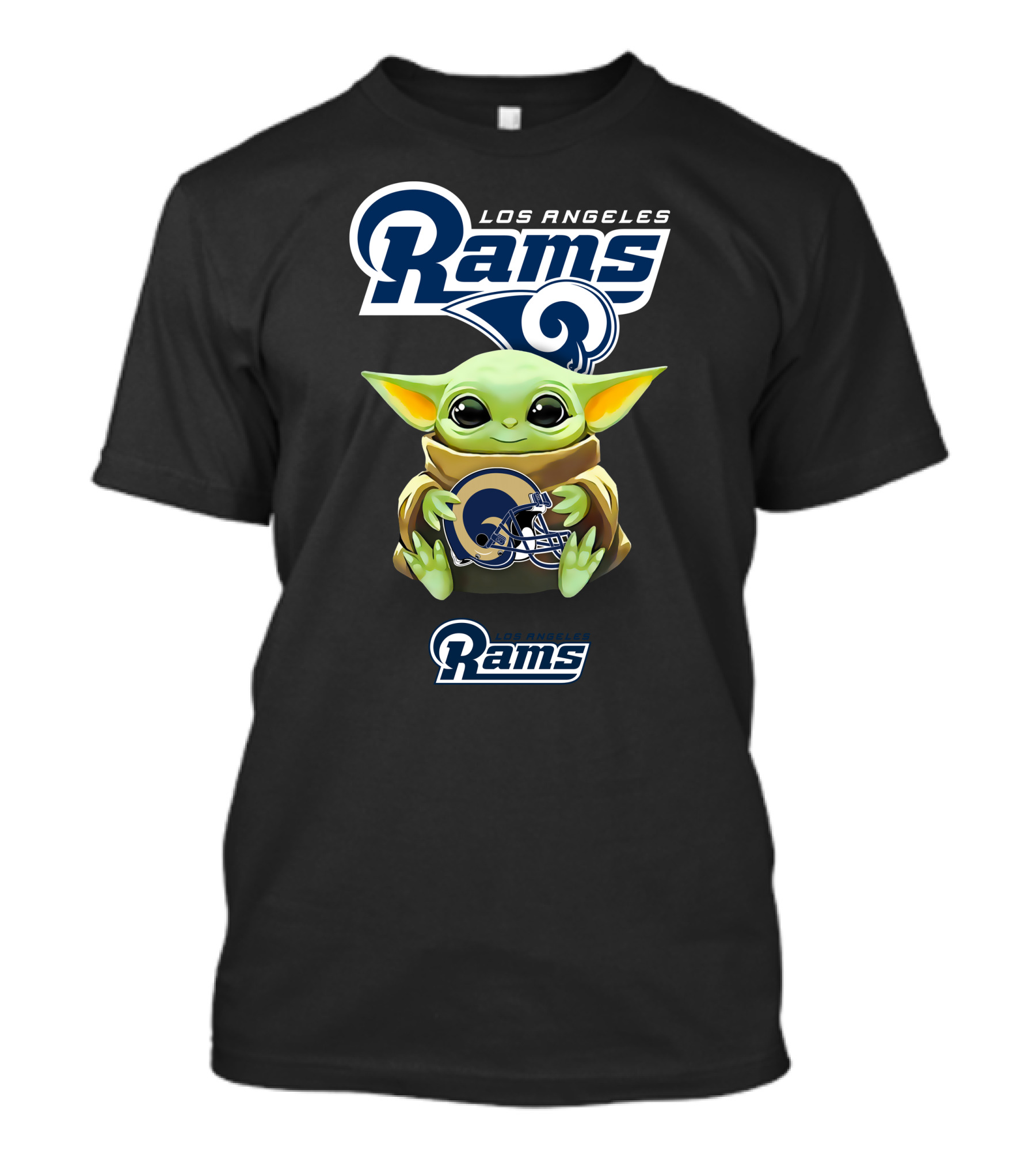 Star Wars Baby Yoda Los Angeles Rams Helmet Hug T-Shirt