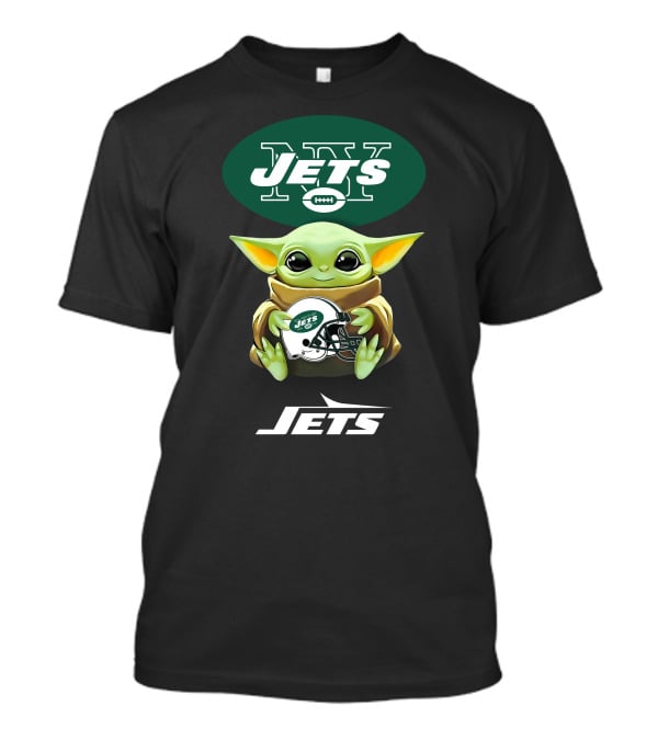 Star Wars Baby Yoda Hugging New York Jets Helmet Football T-Shirt