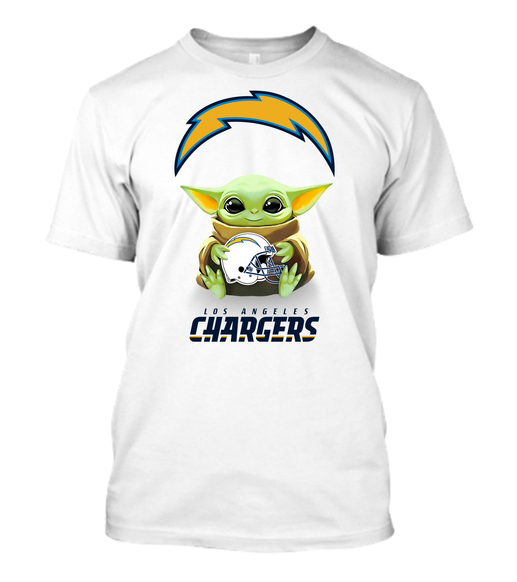 Los Angeles Chargers Star Wars Baby Yoda Hugging Helmet T-Shirt
