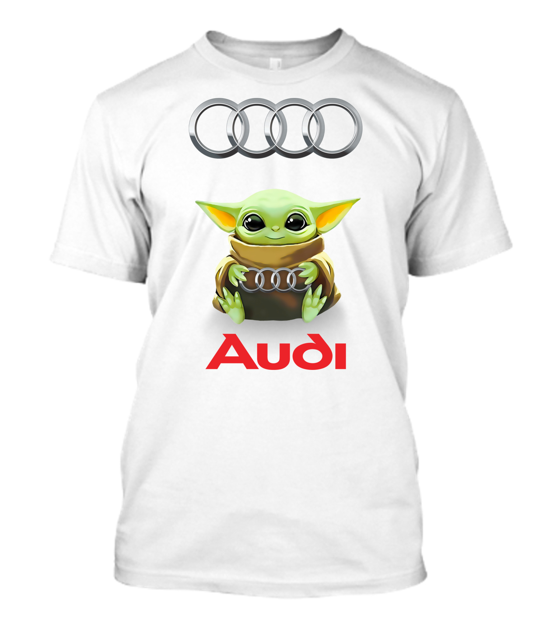 Baby Yoda Holding Audi Silver Rings With Audi T-Shirt