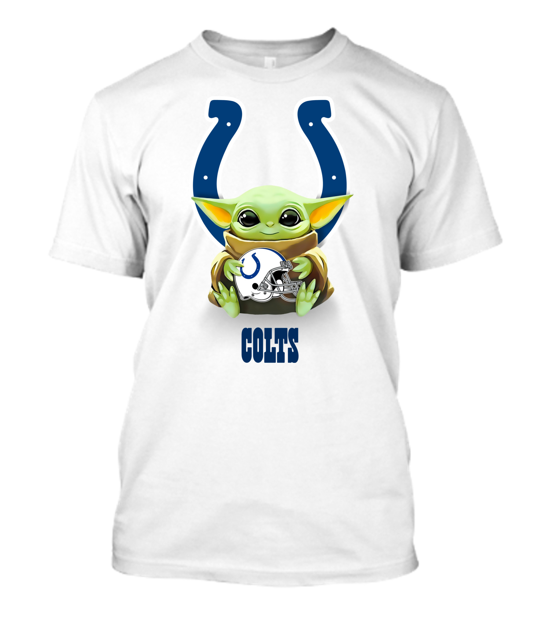 Baby Yoda Holding Indianapolis Colts Helmet On Colts Horseshoe T-Shirt