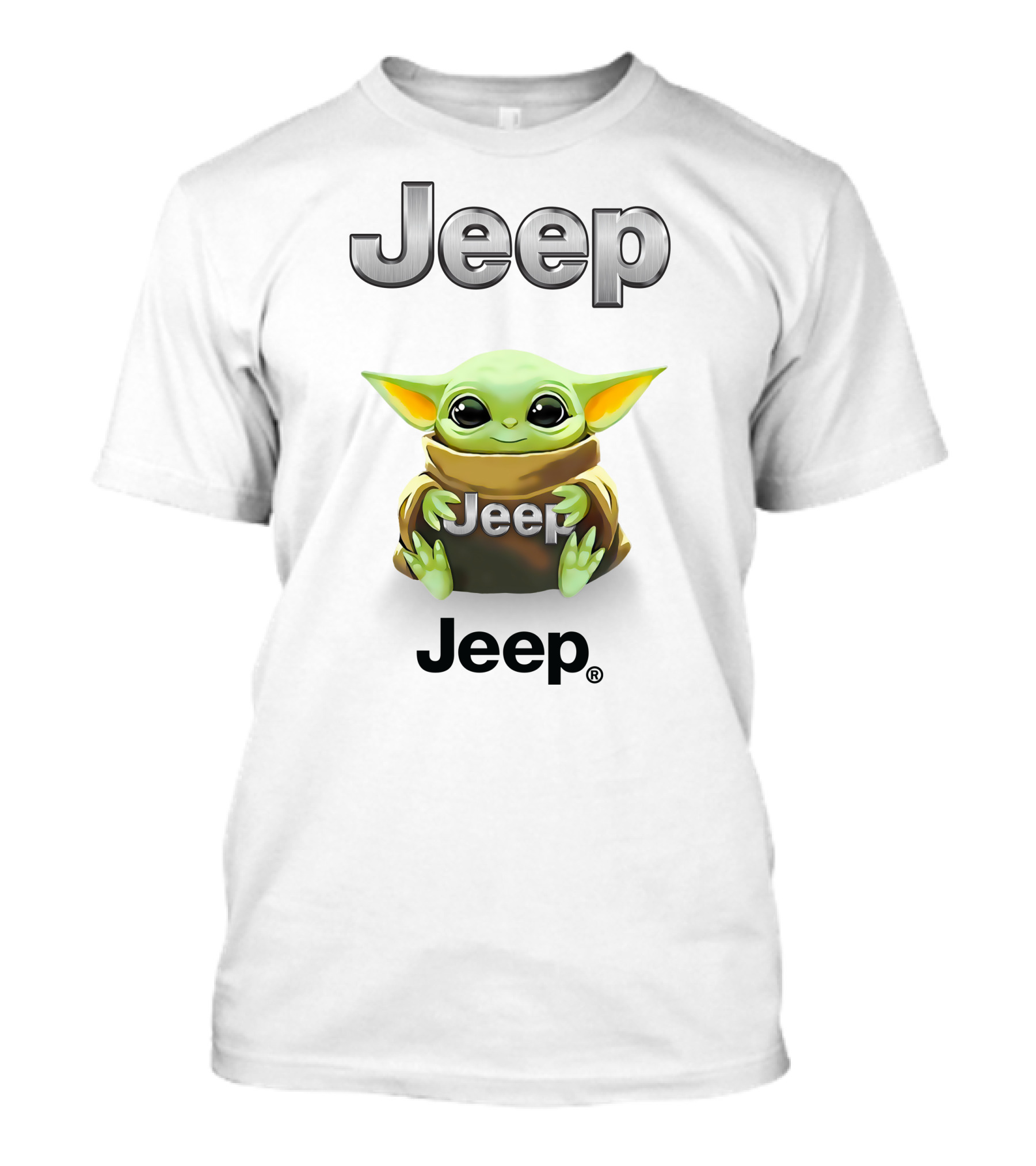 Jeep Baby Yoda Hugging Brand Logo White T-Shirt