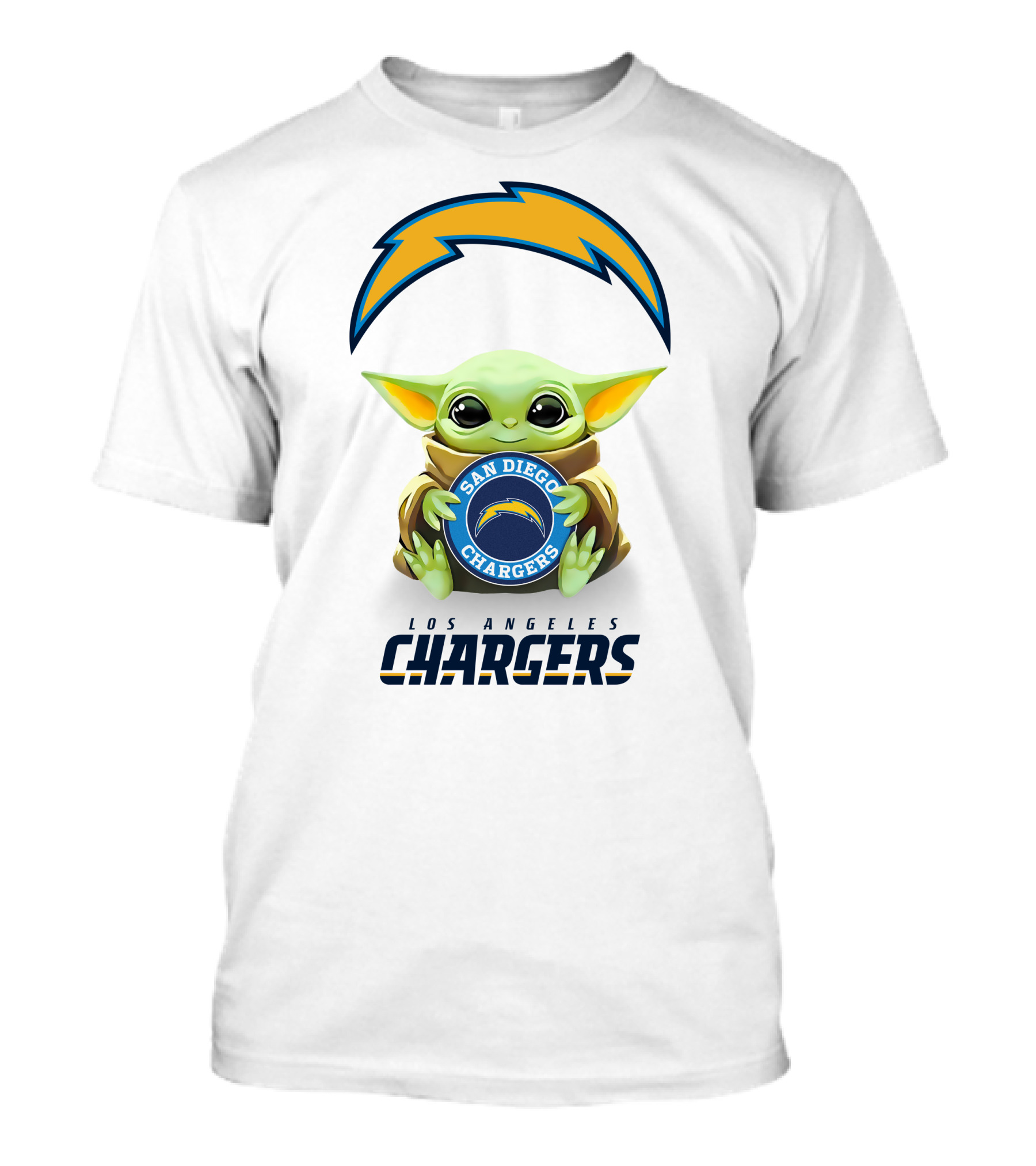 Baby Yoda Hug San Diego Chargers Los Angeles Chargers Logo White T-Shirt