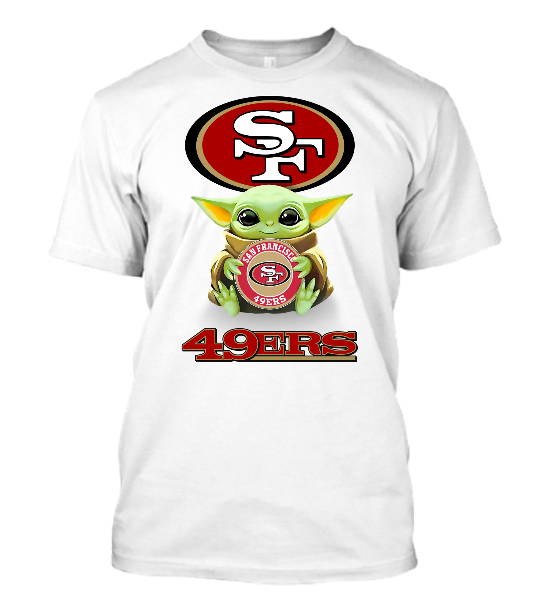 Baby Yoda Hug SF 49ers San Francisco 49ers Logo 49ers White T-Shirt