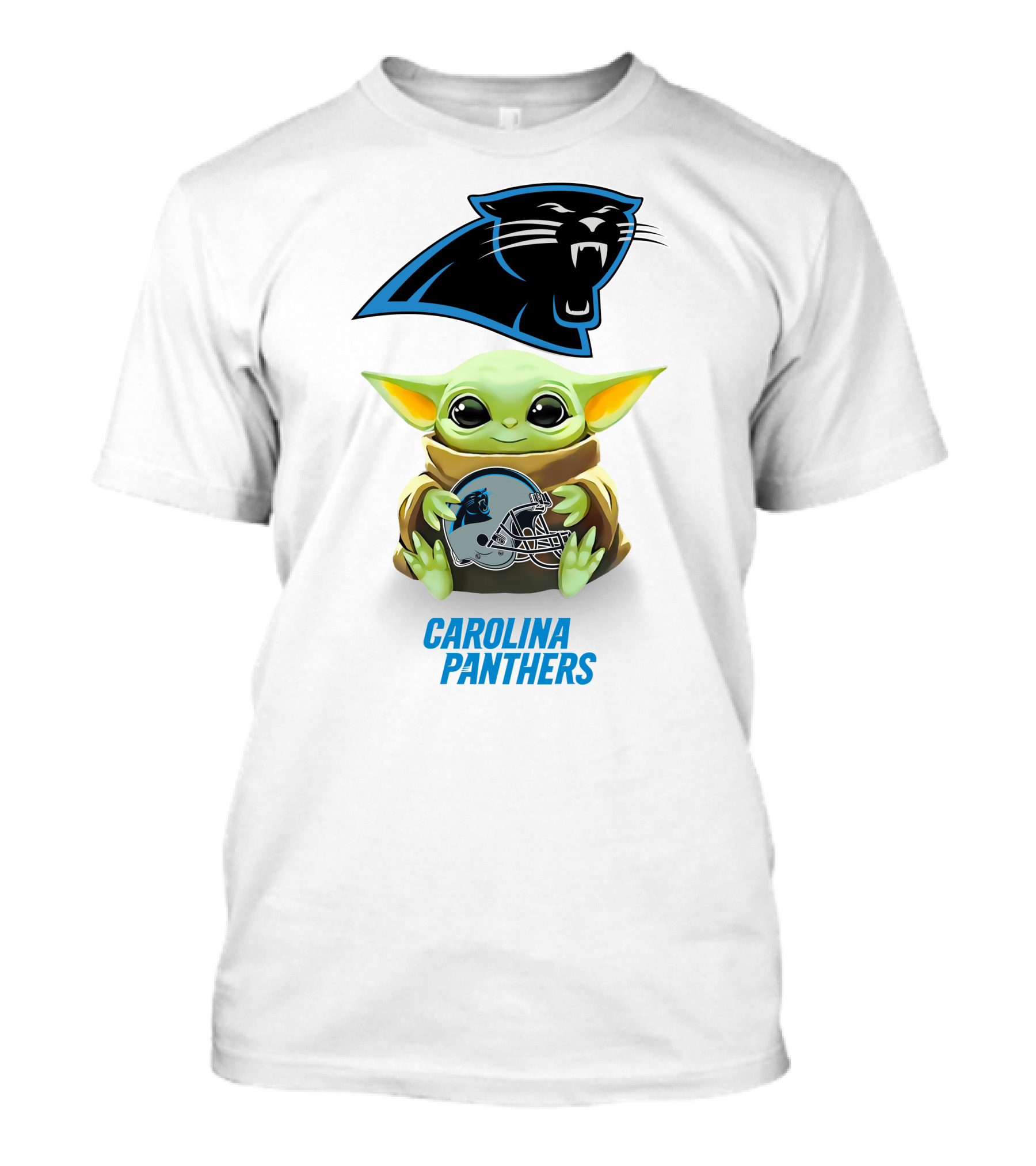 Star Wars Baby Yoda Holding Carolina Panthers Helmet T-Shirt