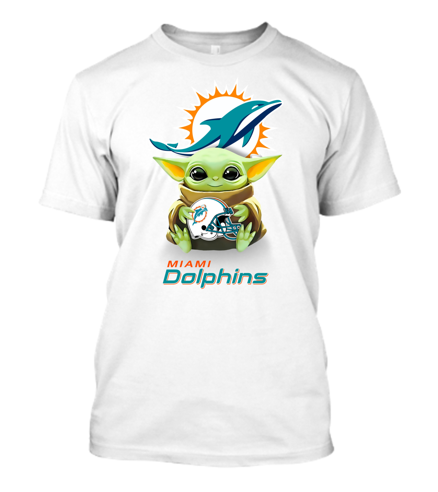 Star Wars Baby Yoda Miami Dolphins Helmet Hug White T-Shirt