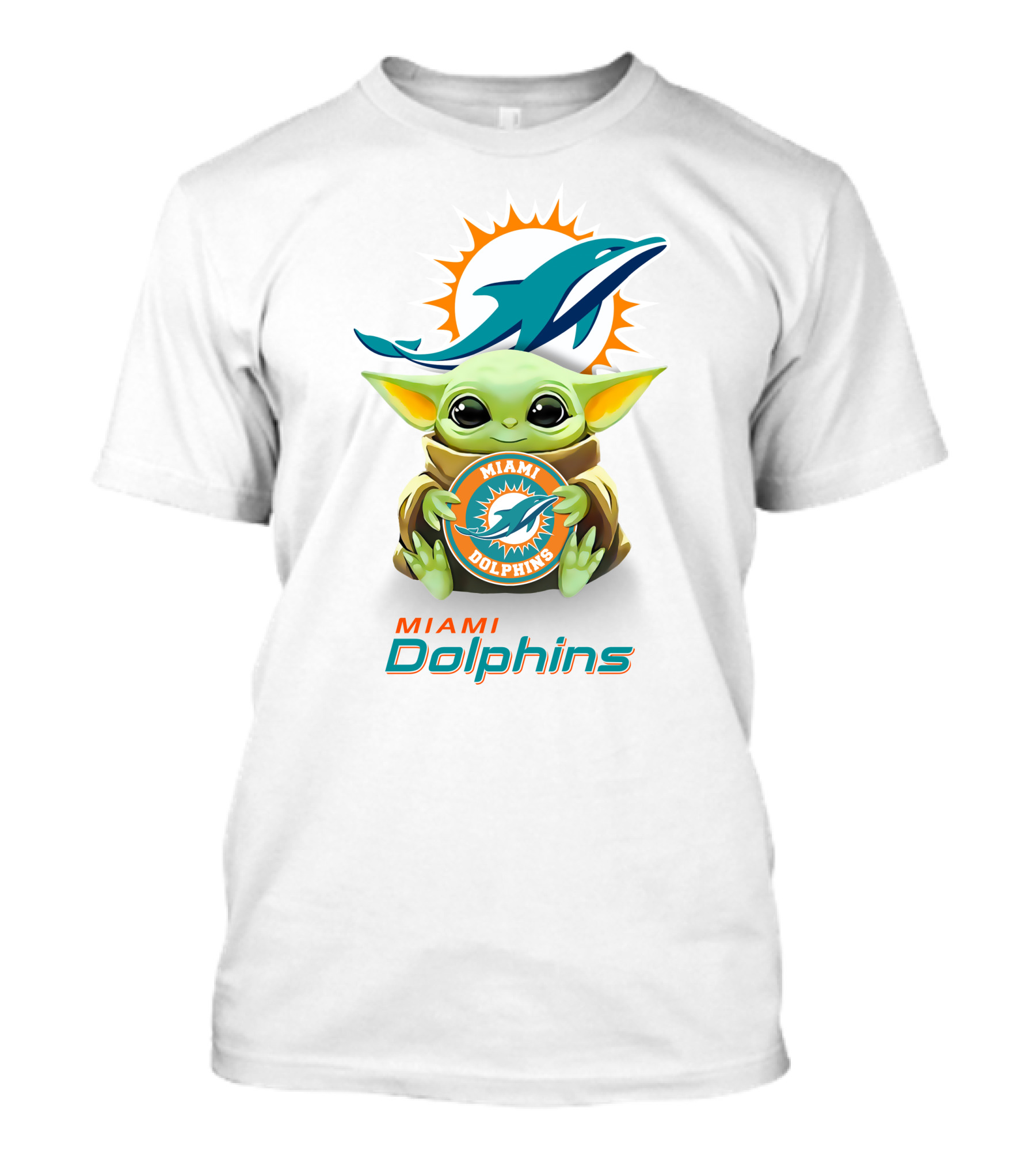 Miami Dolphins Baby Yoda Hugging Logo Star Wars White T-Shirt