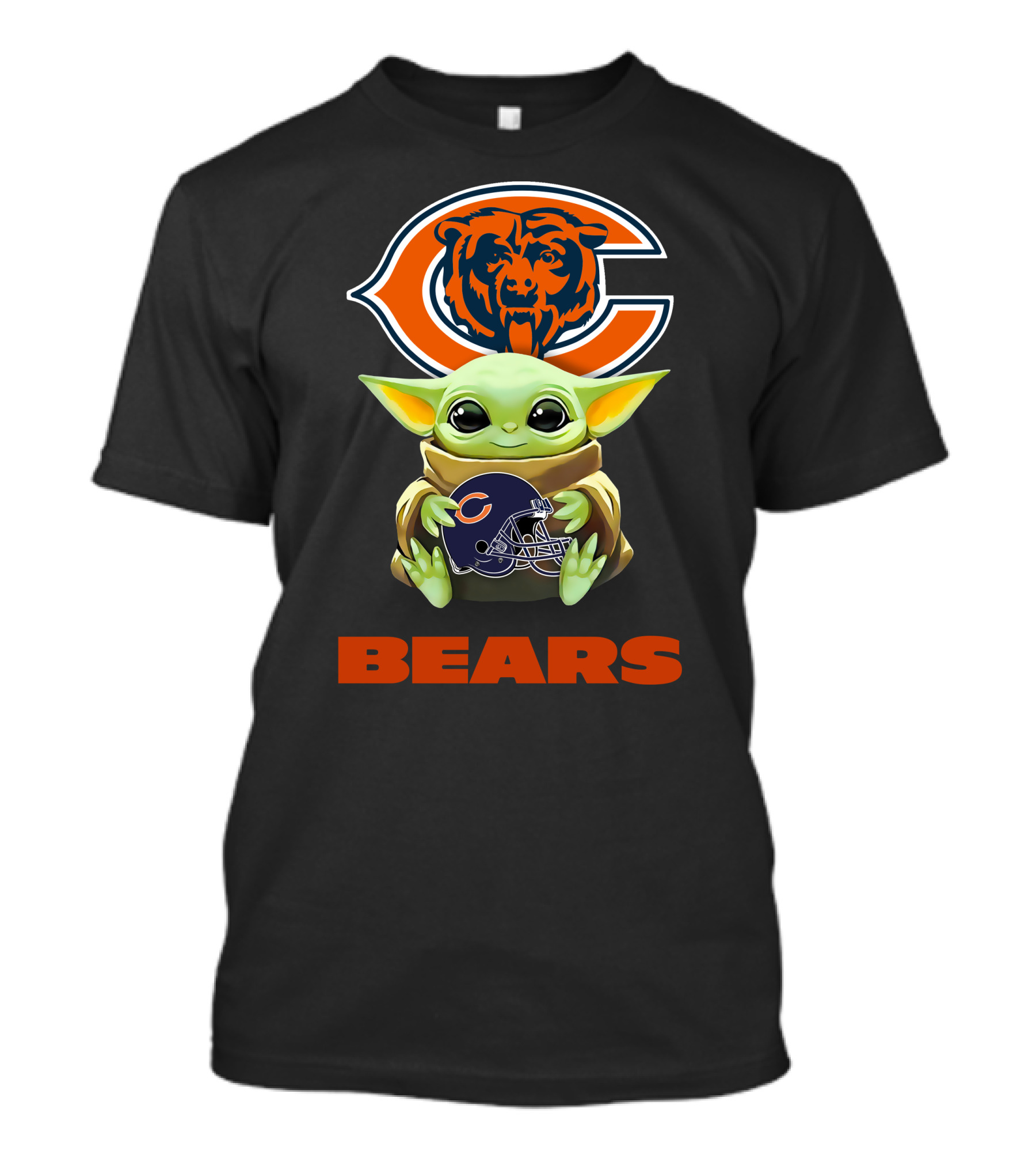 Grogu Holding Chicago Bears Helmet With Bears T-Shirt