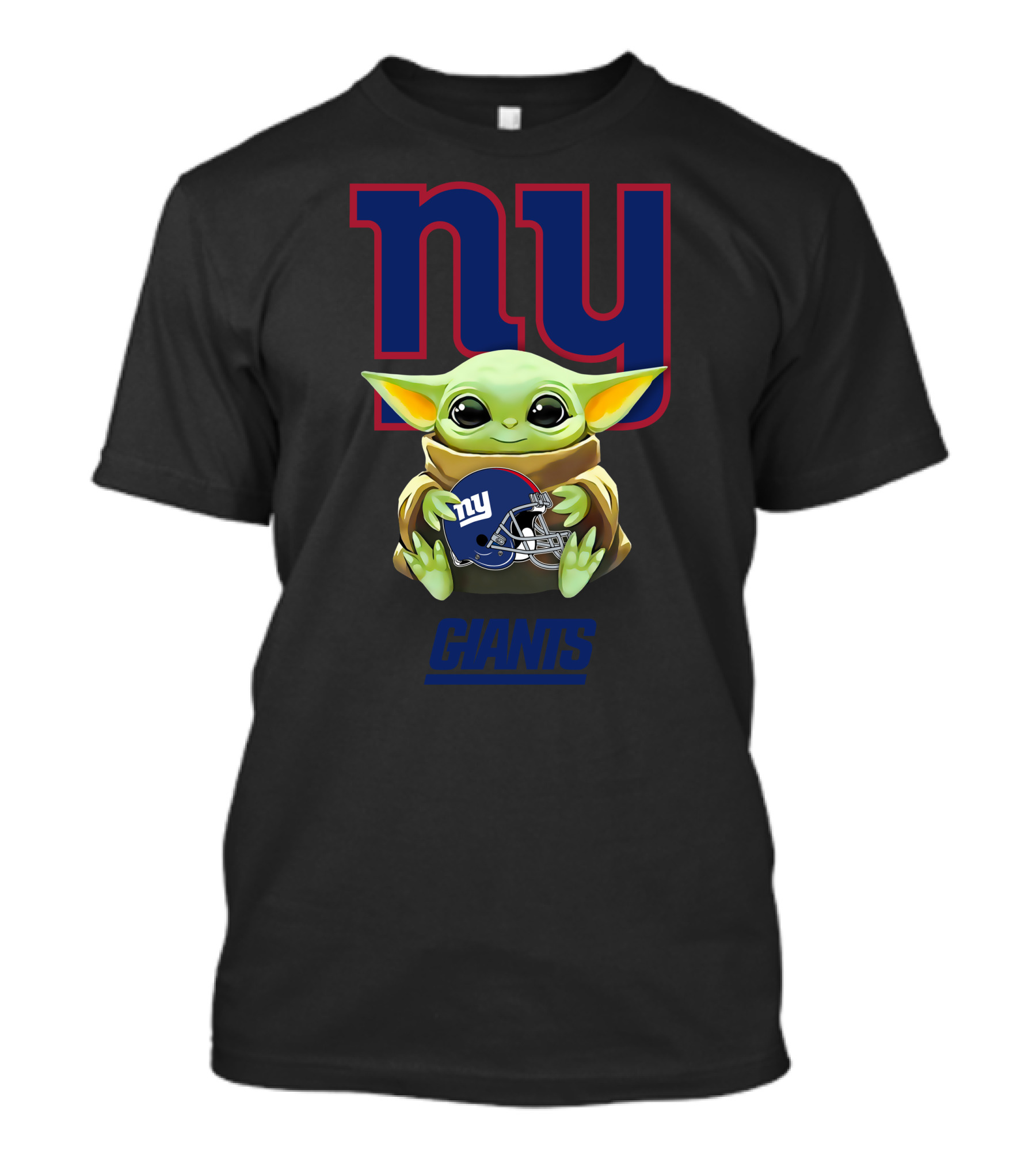 Grogu Holding New York Giants Football Helmet NYC Blue T-Shirt