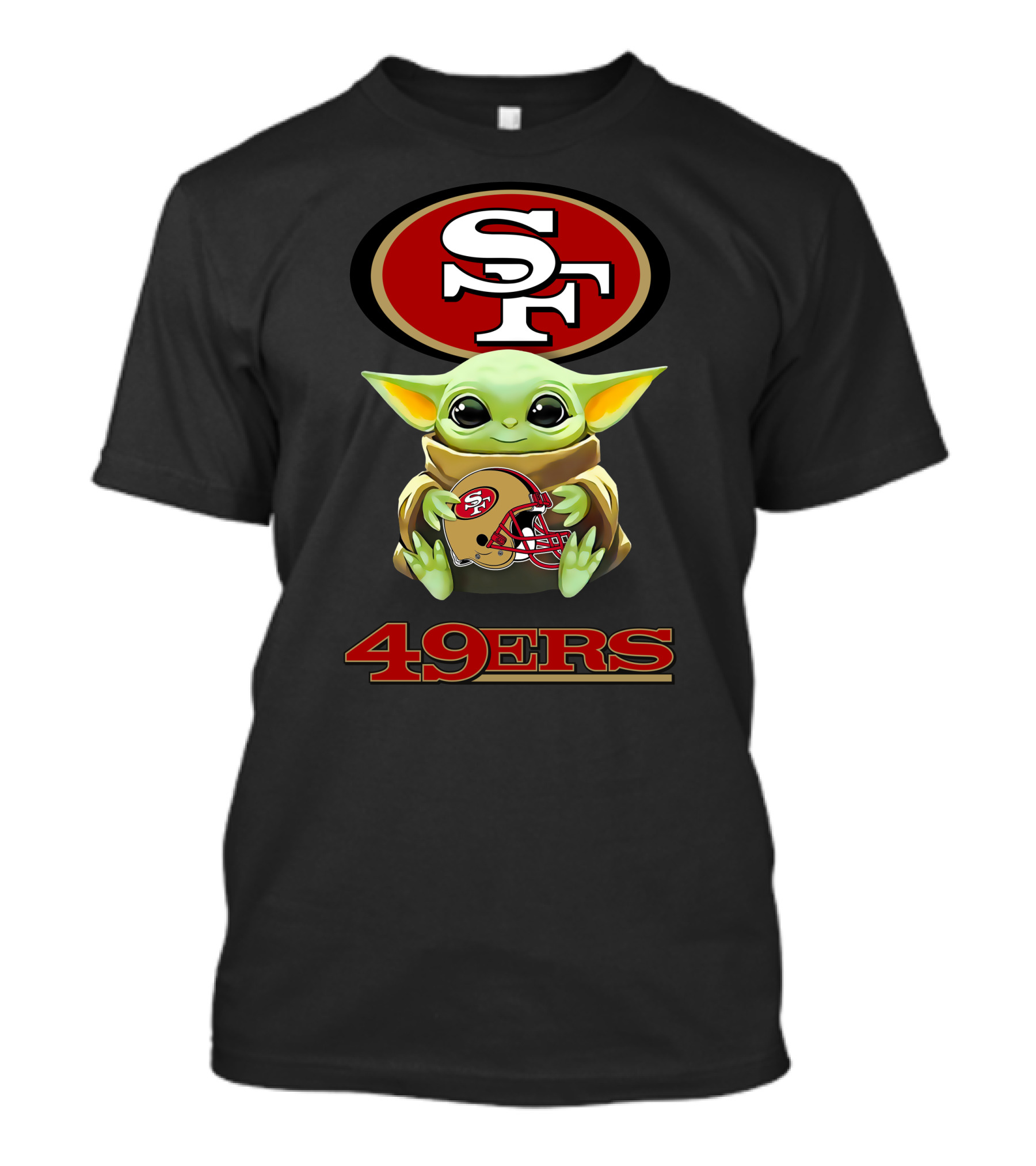 Grogu Holding San Francisco 49ers SF Logo Helmet 49ers T-Shirt