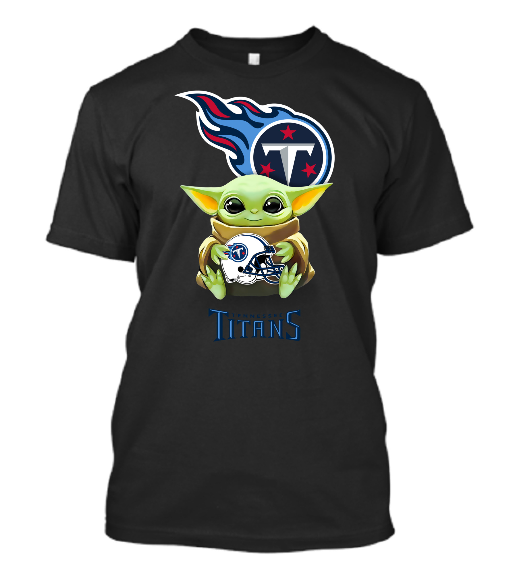 Grogu Holding Tennessee Titans Helmet With Team T-Shirt
