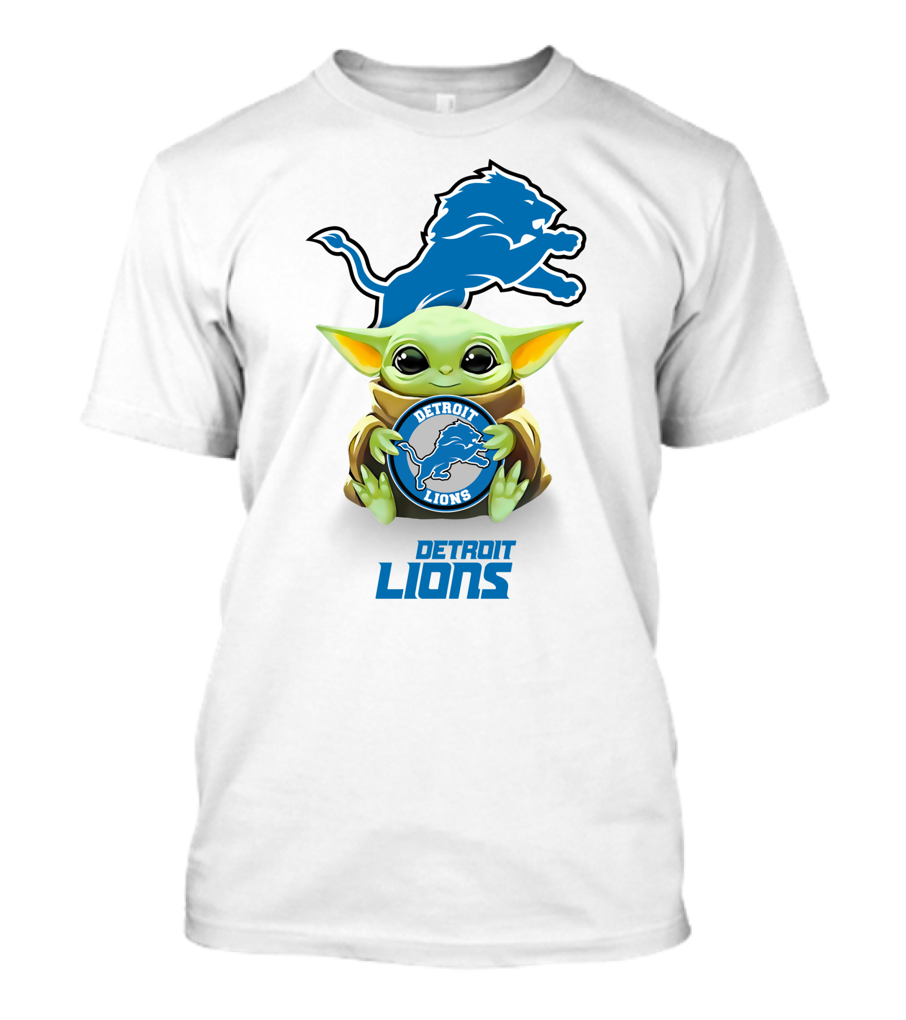 Grogu Holding Detroit Lions Emblem With Detroit Lions T-Shirt