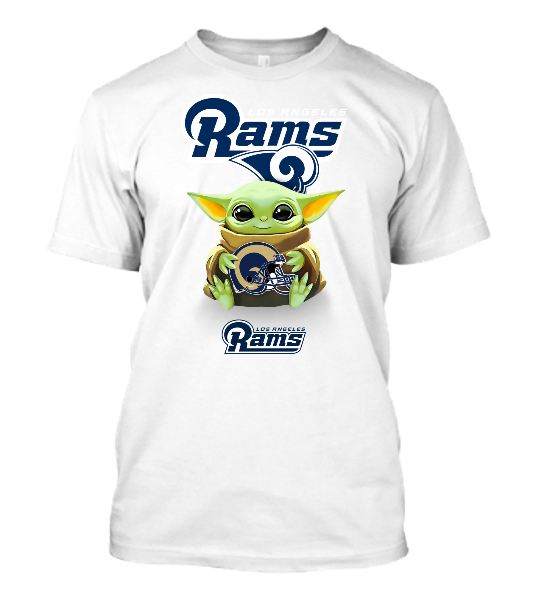 Grogu Holding Los Angeles Rams Helmet With Rams T-Shirt
