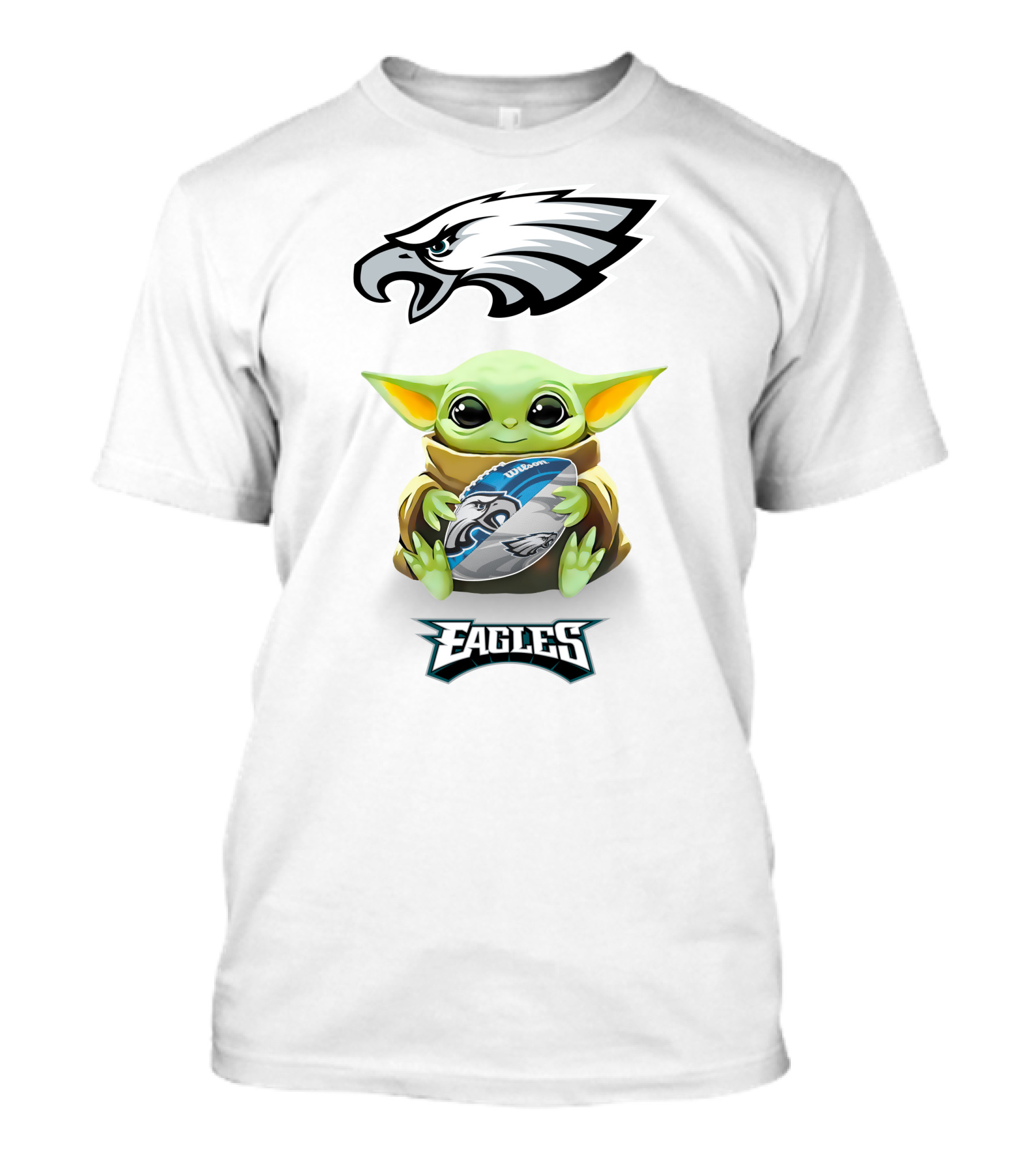 Philadelphia Eagles Grogu Hug Football Tailgate White T-Shirt
