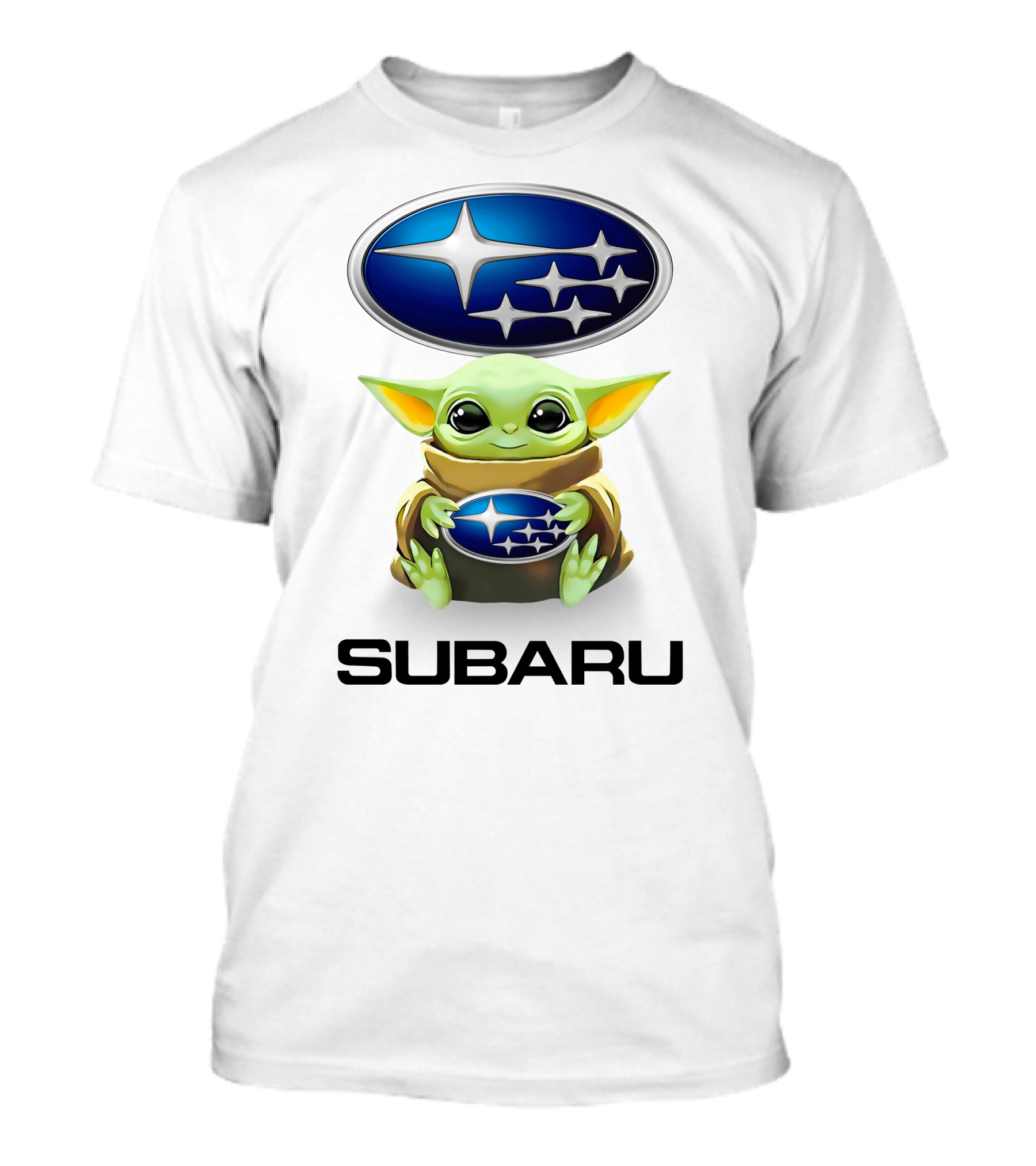 Grogu Holding Subaru Logo With Symbol And Text T-Shirt