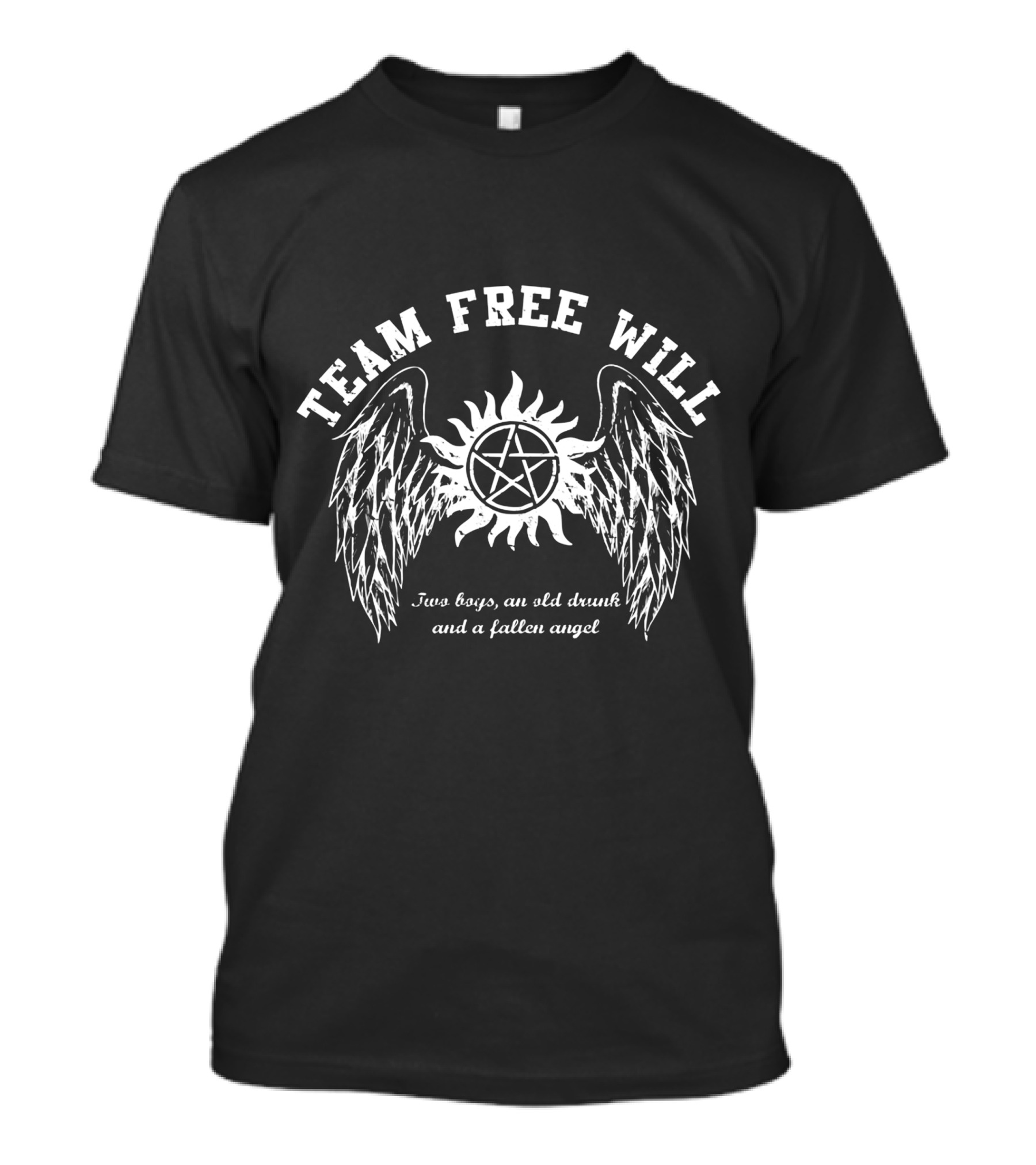 Team Free Will Two Boys An Old Drunk And A Fallen Angel T-Shirt