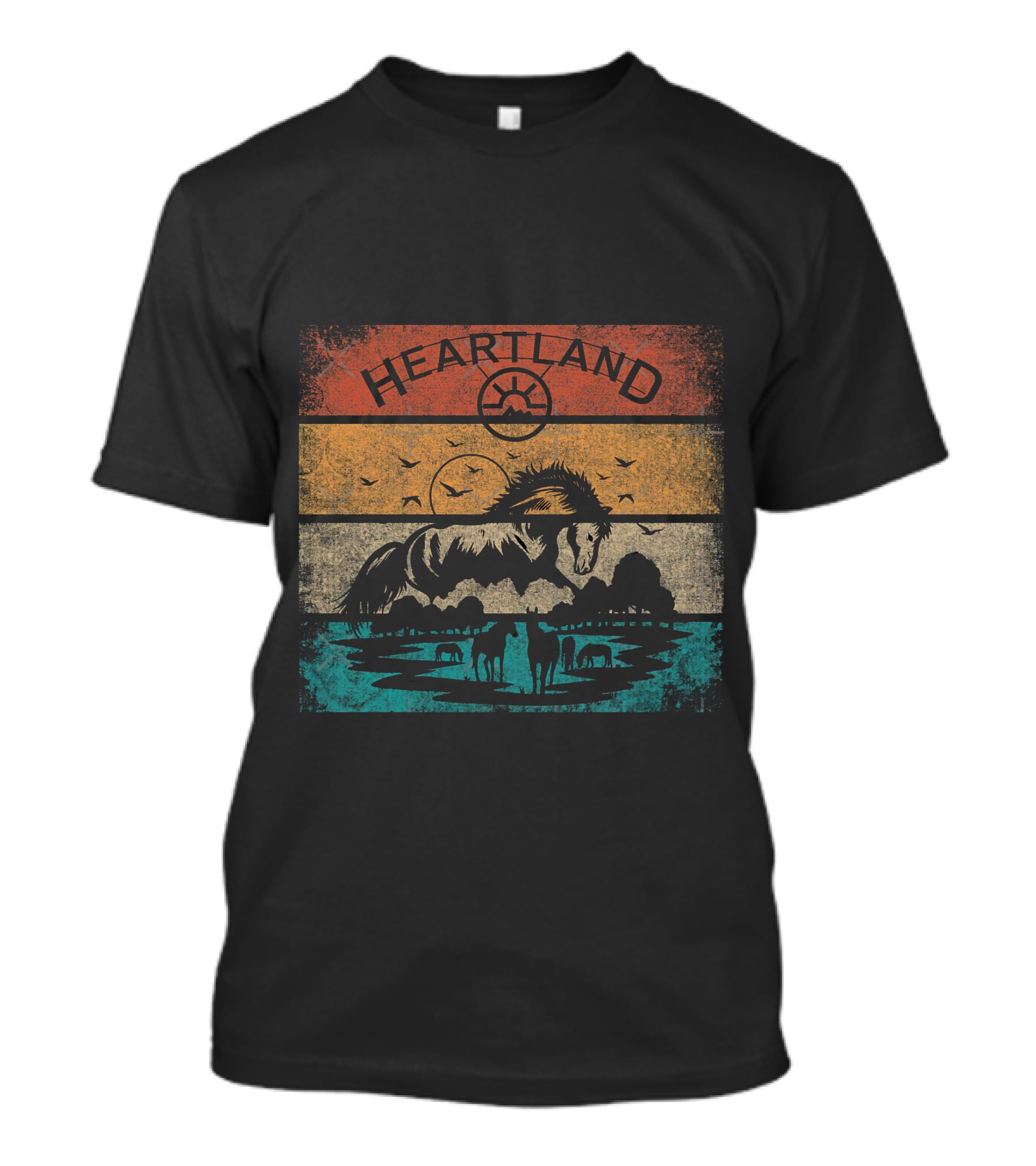 Heartland Horse Silhouette Retro Sunset Scene T-Shirt