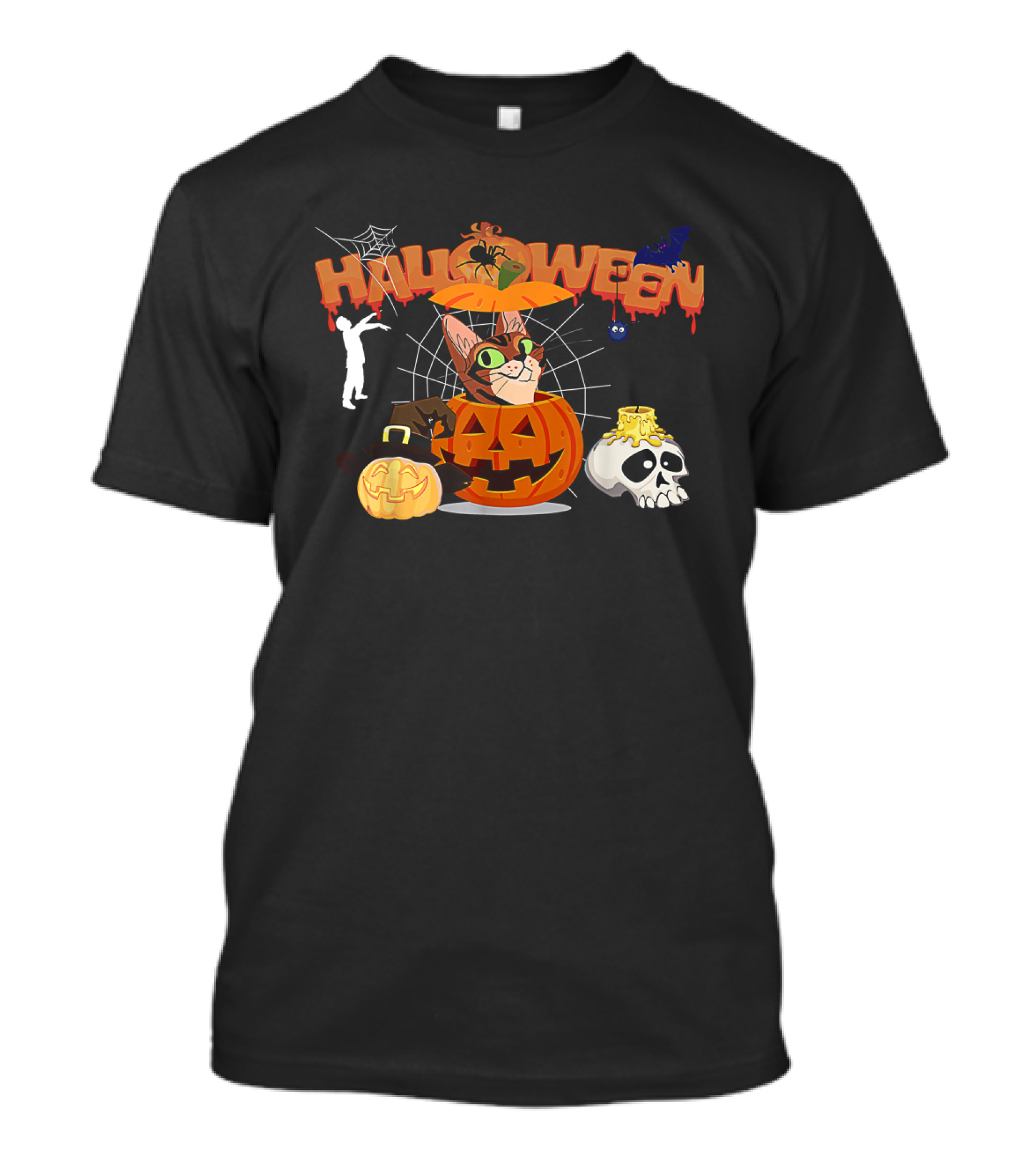 Halloween Bengal Cat Pumpkin Witch Zombie Skull T-Shirt