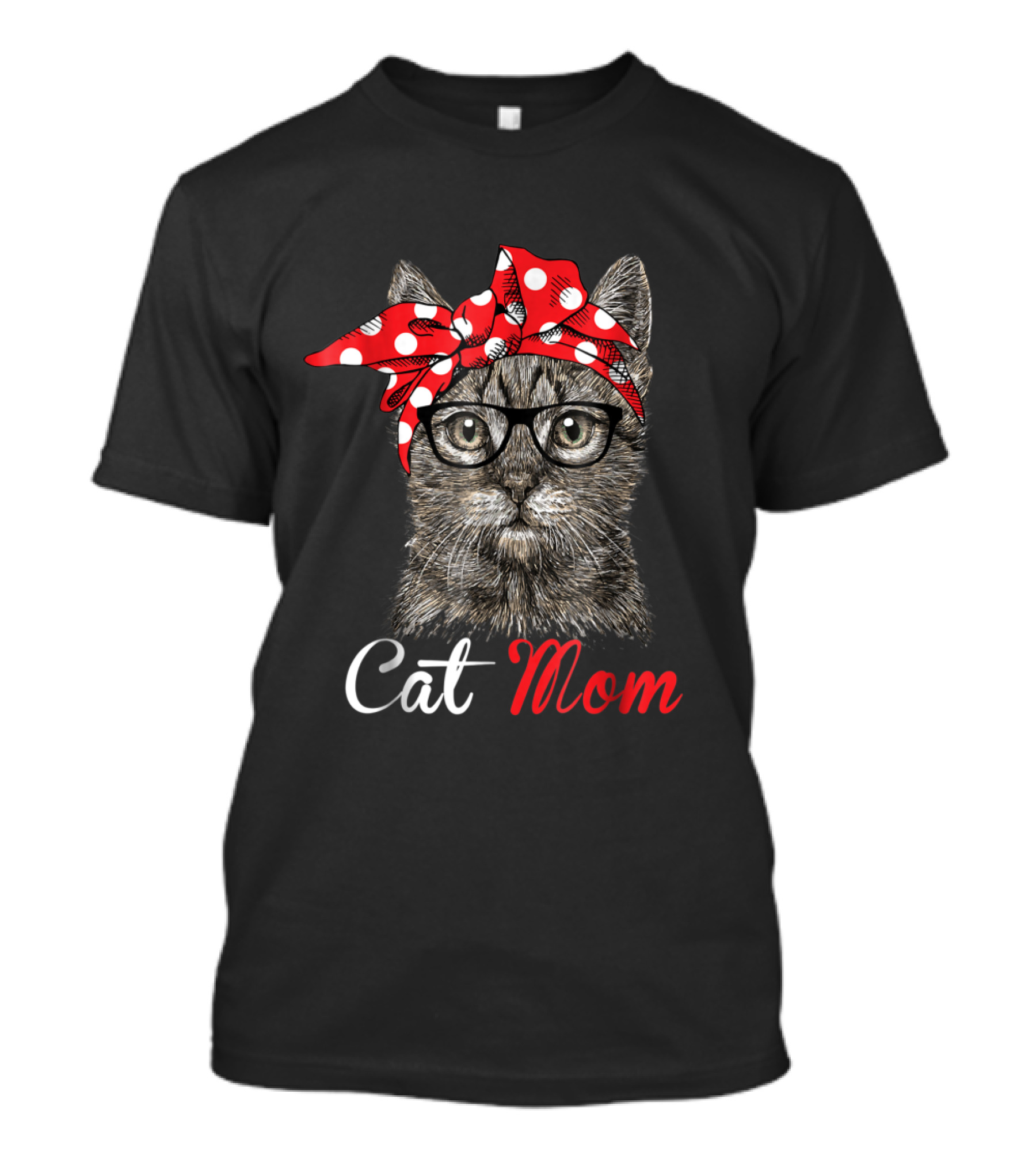 Cat Mom Funny Cat With Glasses And Polka Dot Bandana T-Shirt