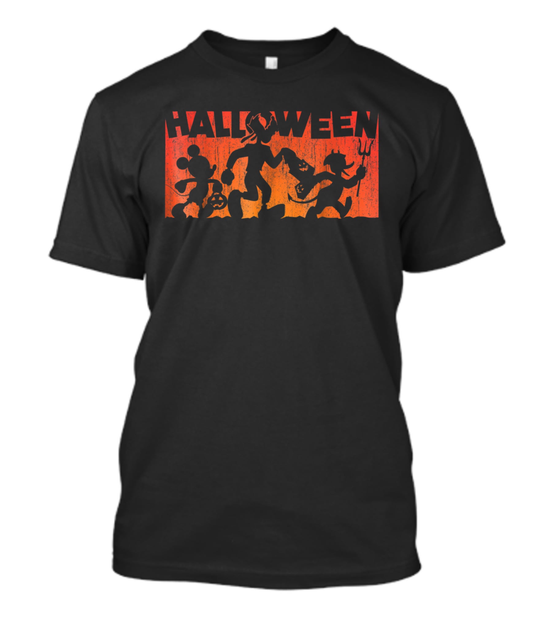 Mickey Mouse Silhouette Halloween Walk With Friends In Costume Parade T-Shirt