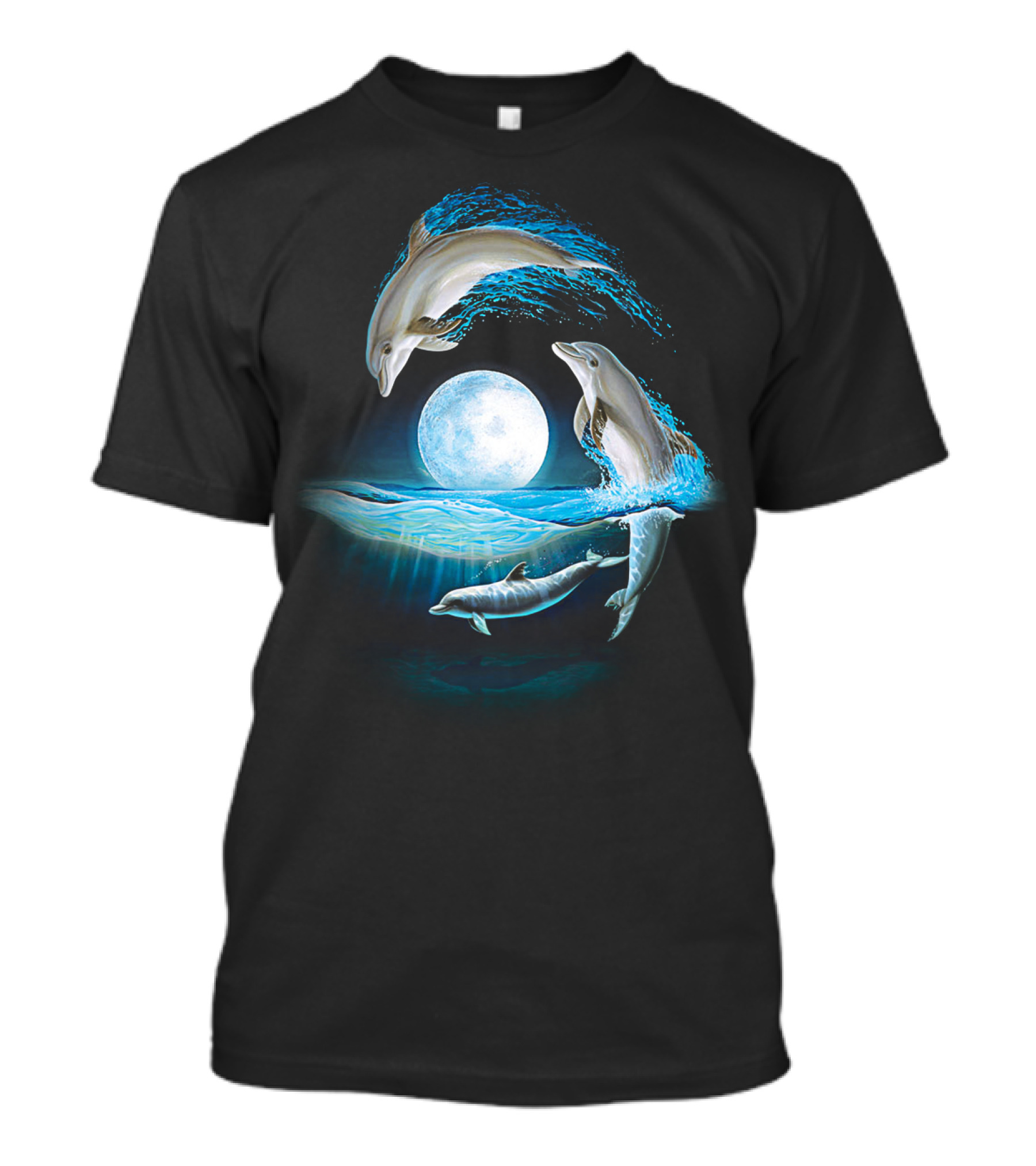Full Moon Dolphin Leap Ocean Waves T-Shirt