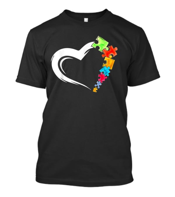 Autism Awareness Heart And Colorful Puzzle Pieces Love Kind T-Shirt