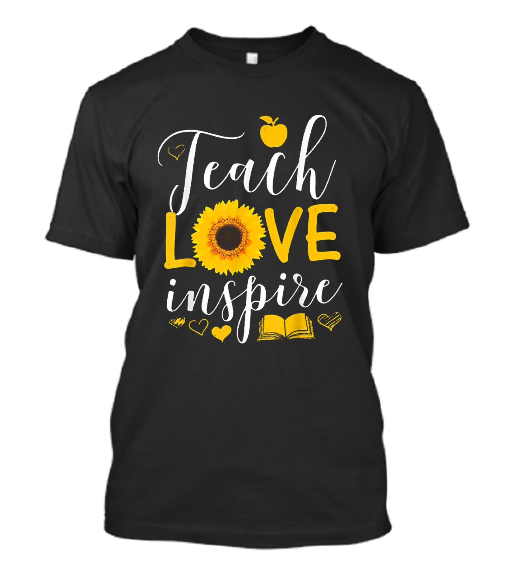 Teach Love Inspire Sunflower Heart Apple Book T-Shirt