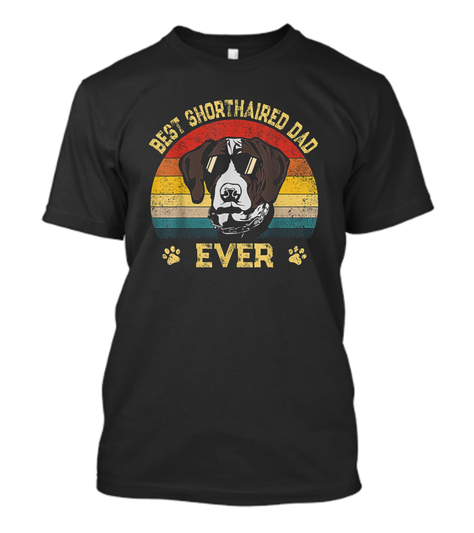 Best Shorthaired Dad Ever Retro Dog With Sunglasses And Paw Prints T-Shirt