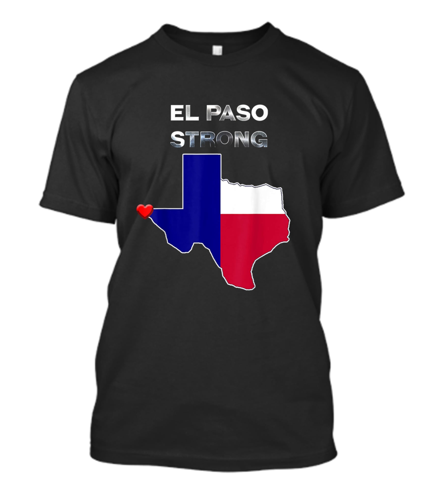 El Paso Strong Texas Map With Heart And Flag Colors T-Shirt
