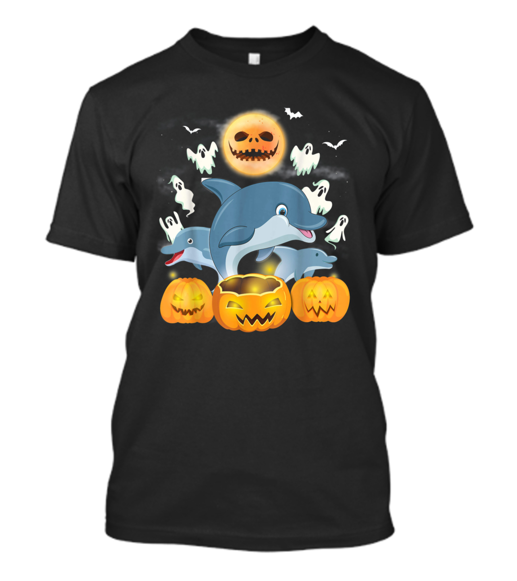 Team Dolphins Halloween Adventure Pumpkin Ghost Moon Bat Fun T-Shirt