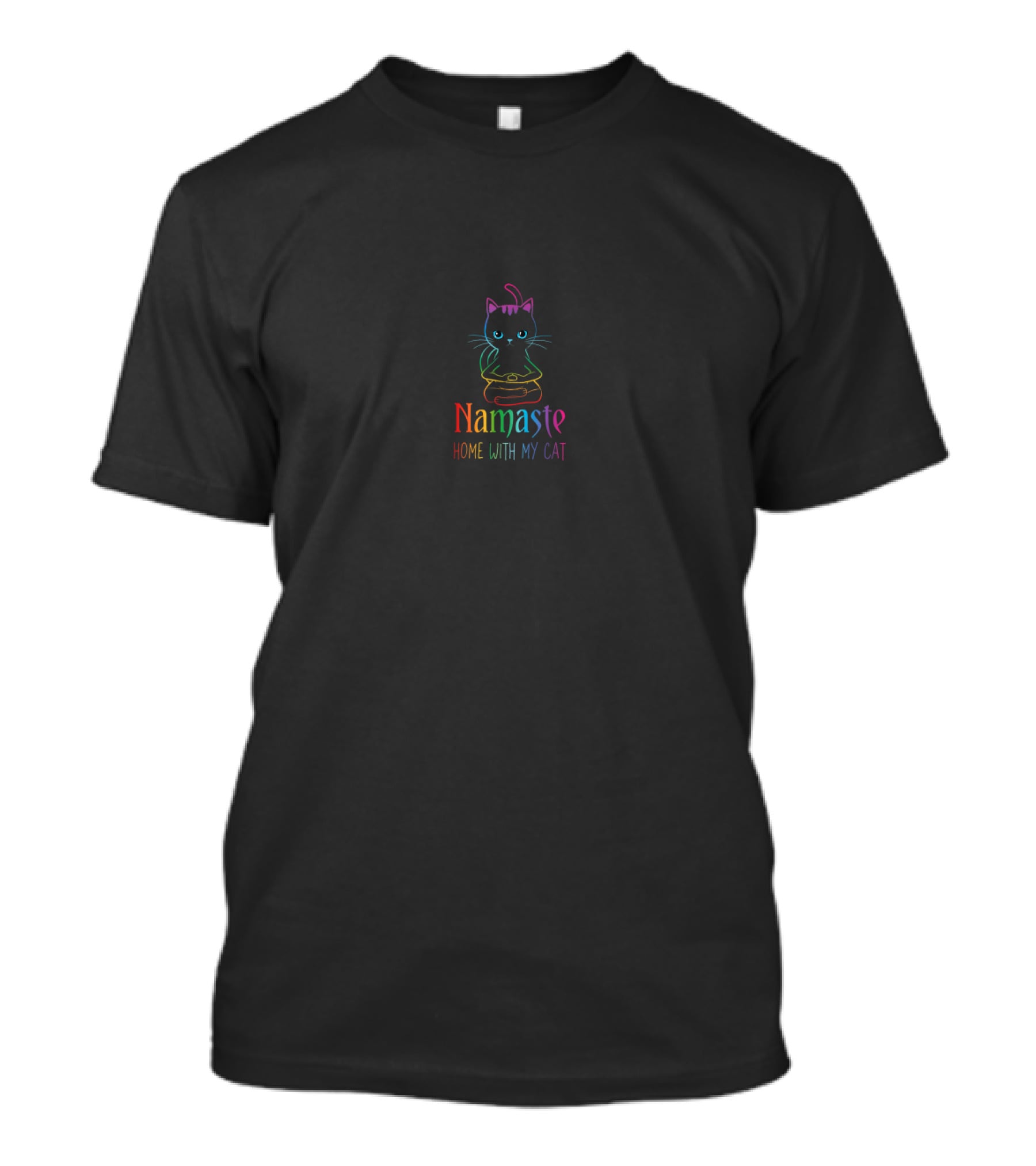 Namaste Home With My Cat Rainbow Kitty Introvert Humor T-Shirt