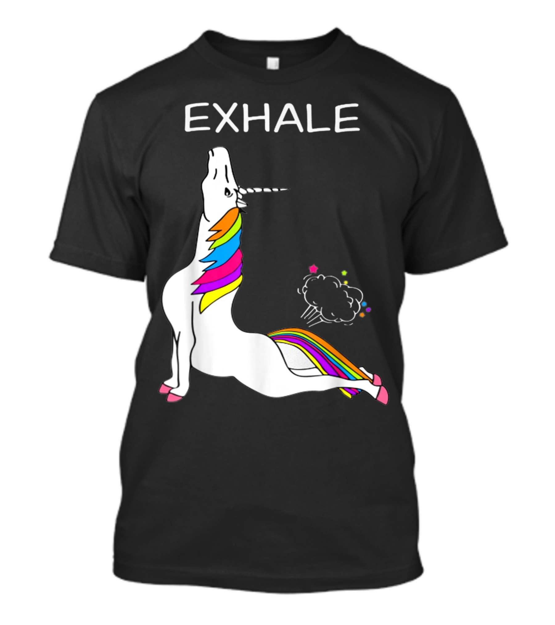 EXHALE Yoga Unicorn Funny Yoga Unicorn Exhale Fart Rainbow T-Shirt