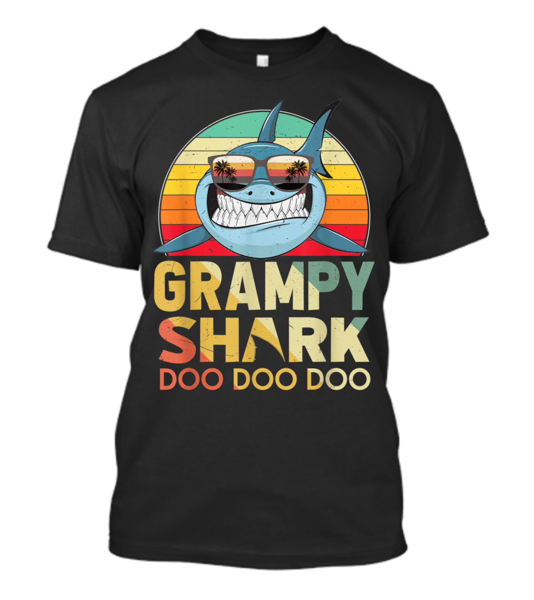 Grampy Shark Doo Doo Doo Retro Vintage Palm Trees Sunglasses T-Shirt